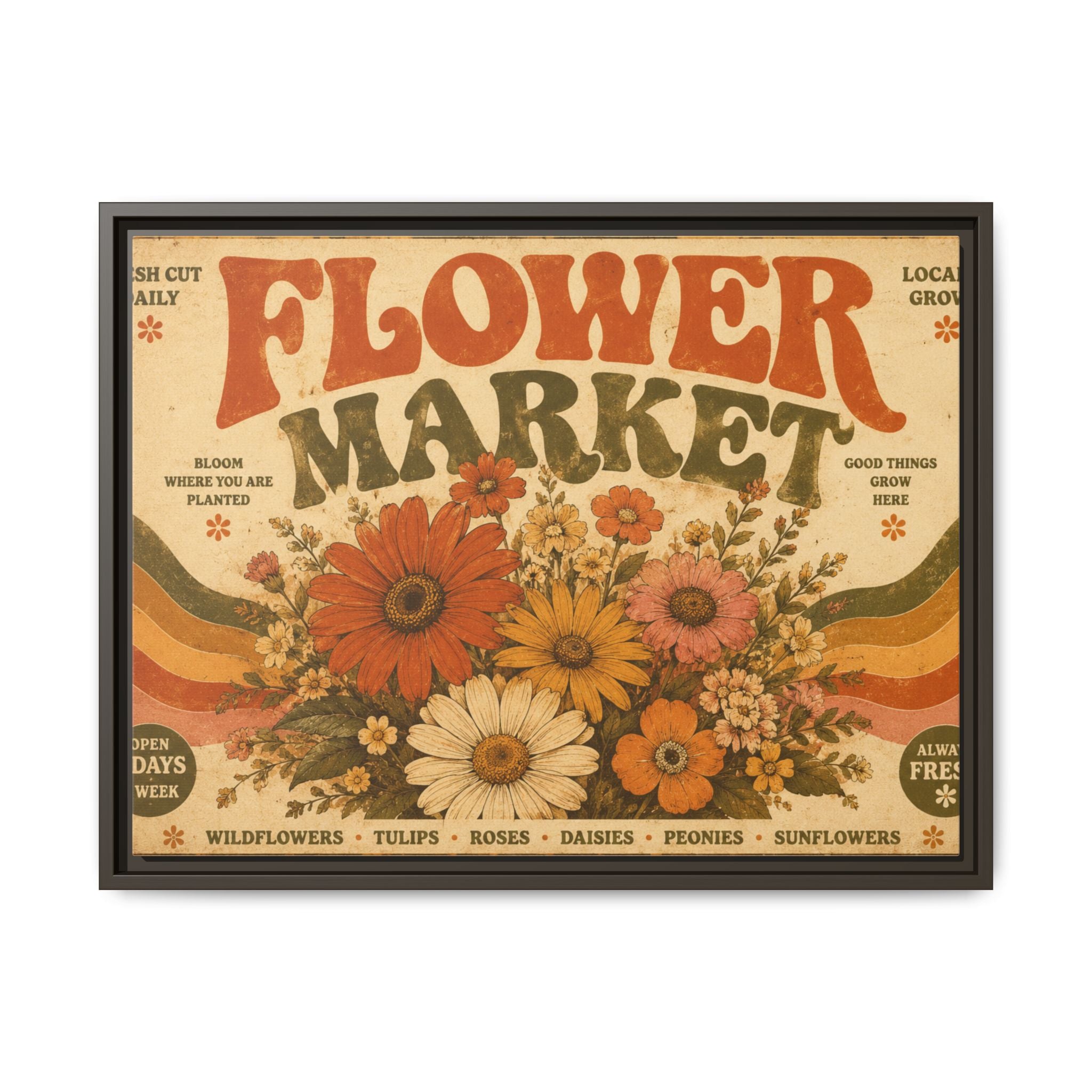Vintage Flower Market Poster Print | Retro 70s Wall Art | Groovy Floral Decor