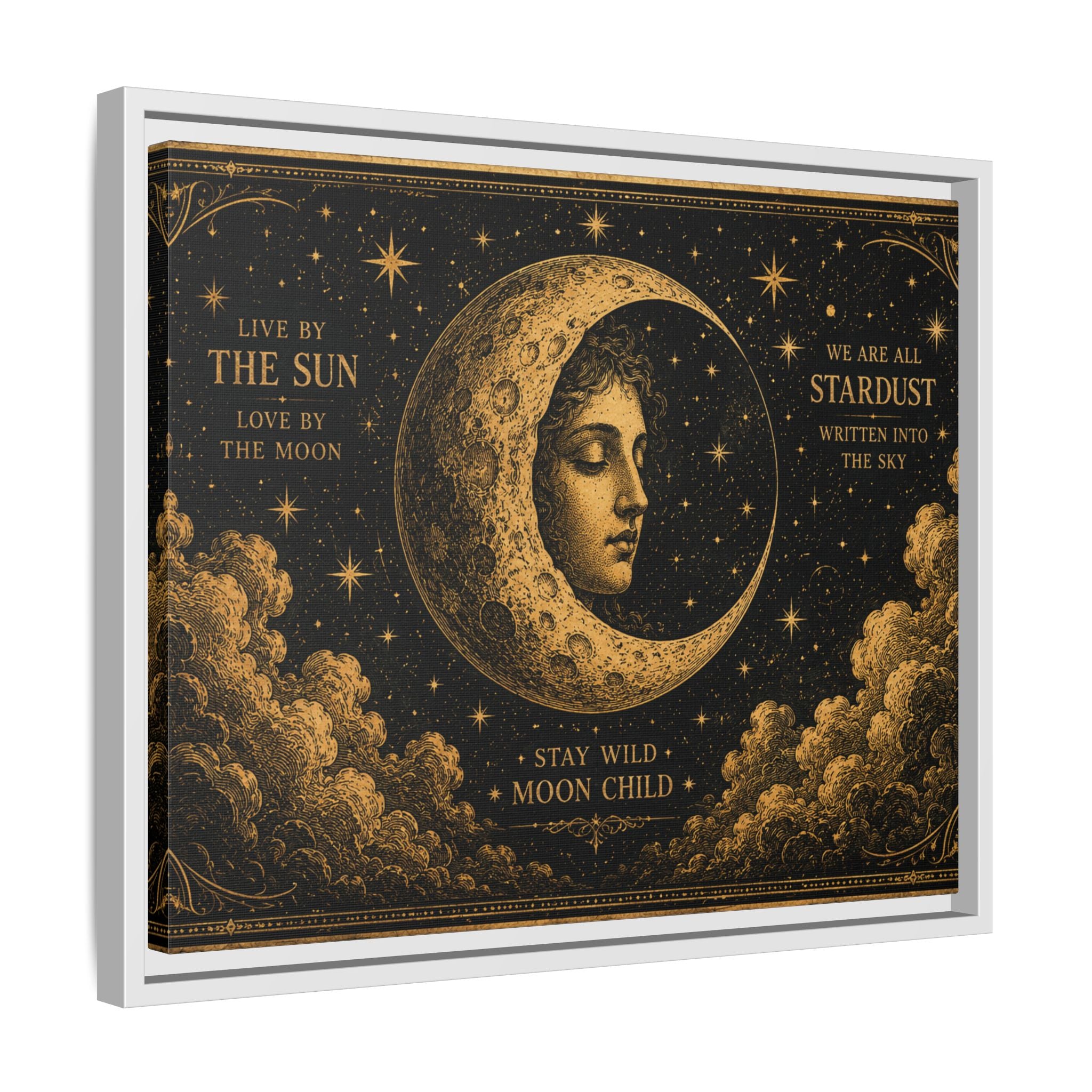 Vintage Celestial Moon Wall Art | Mystic Moon Child Poster | Gothic Boho Printable Decor | Antique Gold Celestial Print