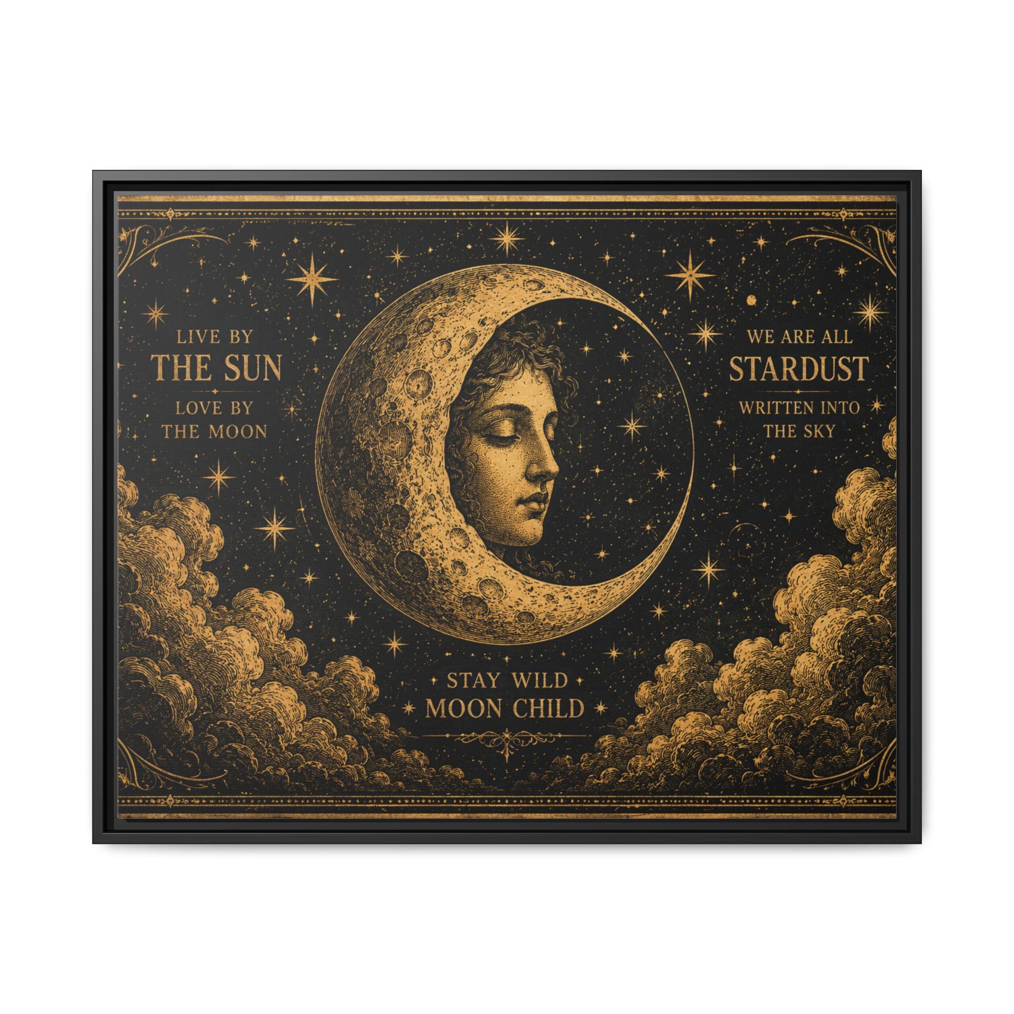 Vintage Celestial Moon Wall Art | Mystic Moon Child Poster | Gothic Boho Printable Decor | Antique Gold Celestial Print