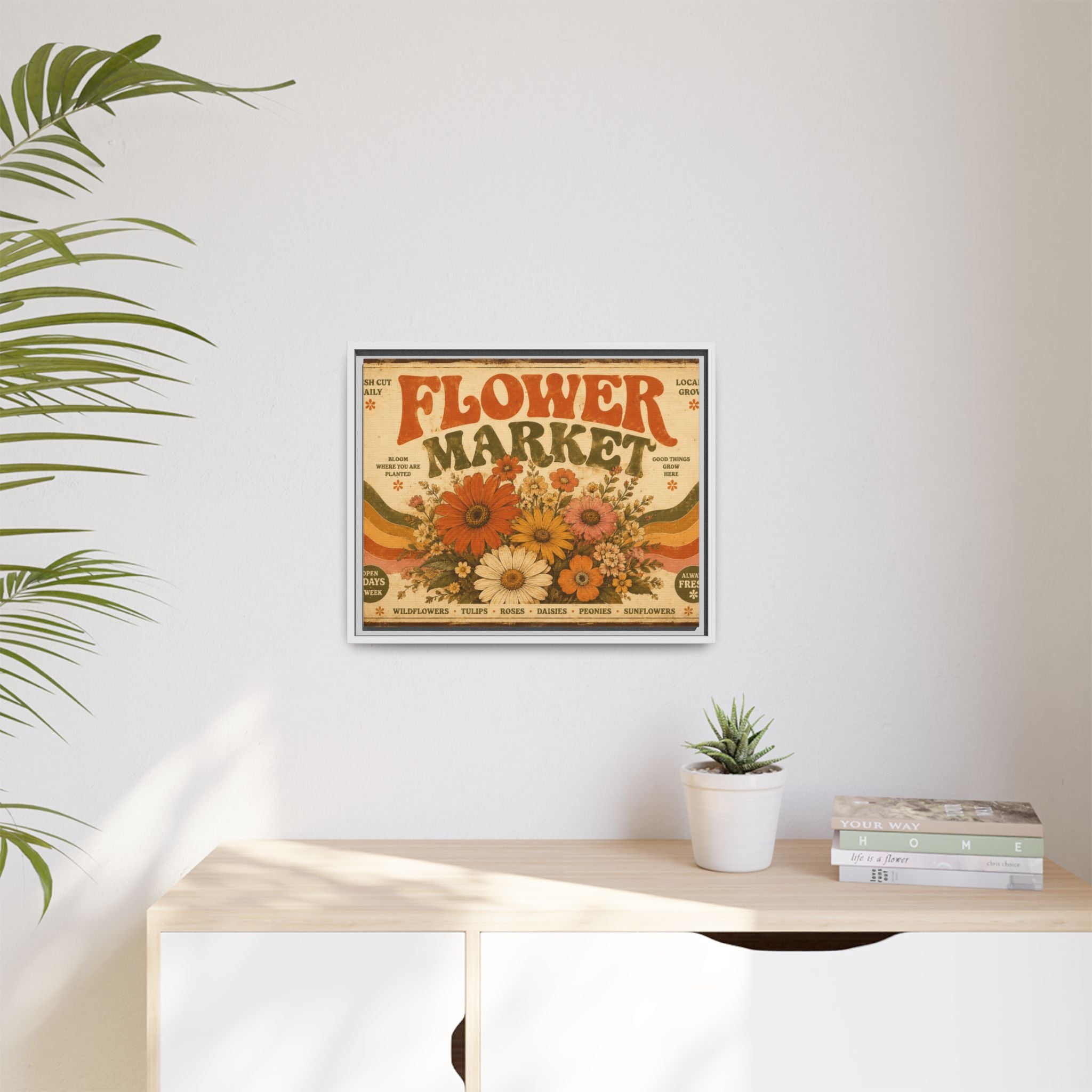 Vintage Flower Market Poster Print | Retro 70s Wall Art | Groovy Floral Decor
