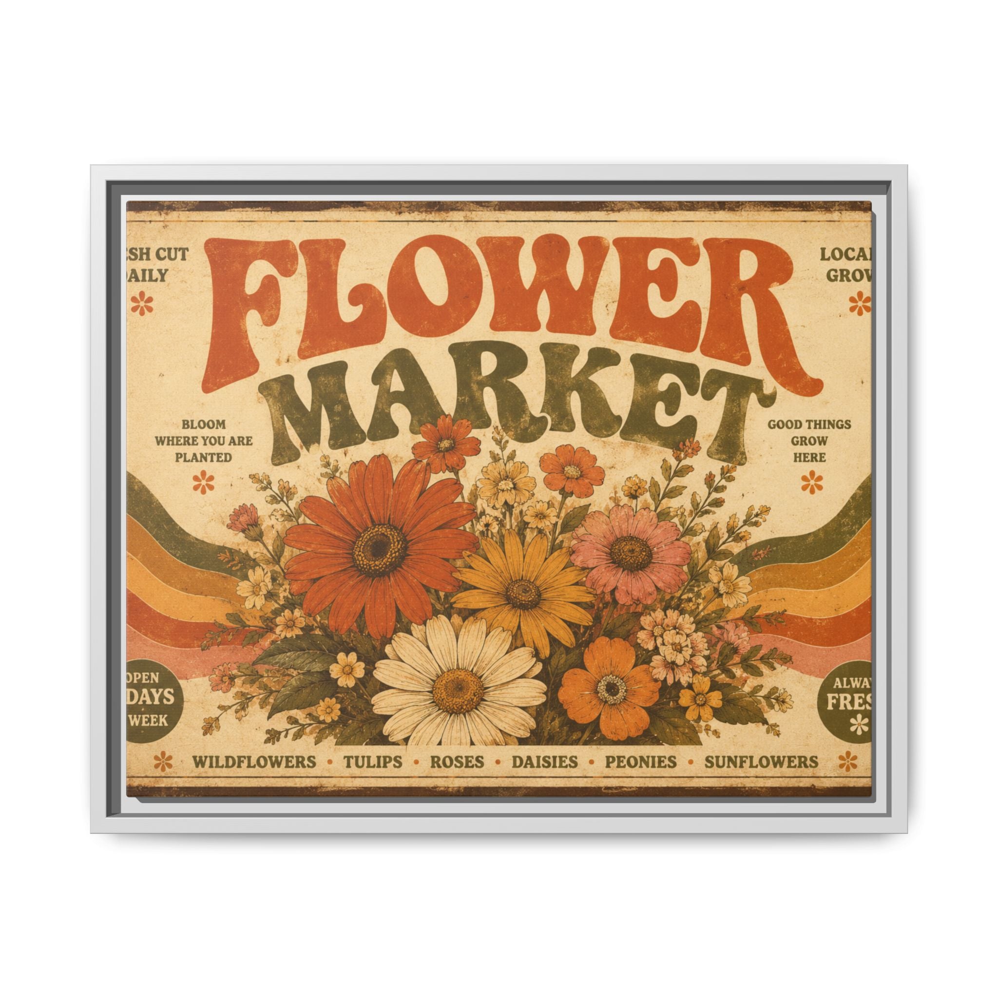 Vintage Flower Market Poster Print | Retro 70s Wall Art | Groovy Floral Decor