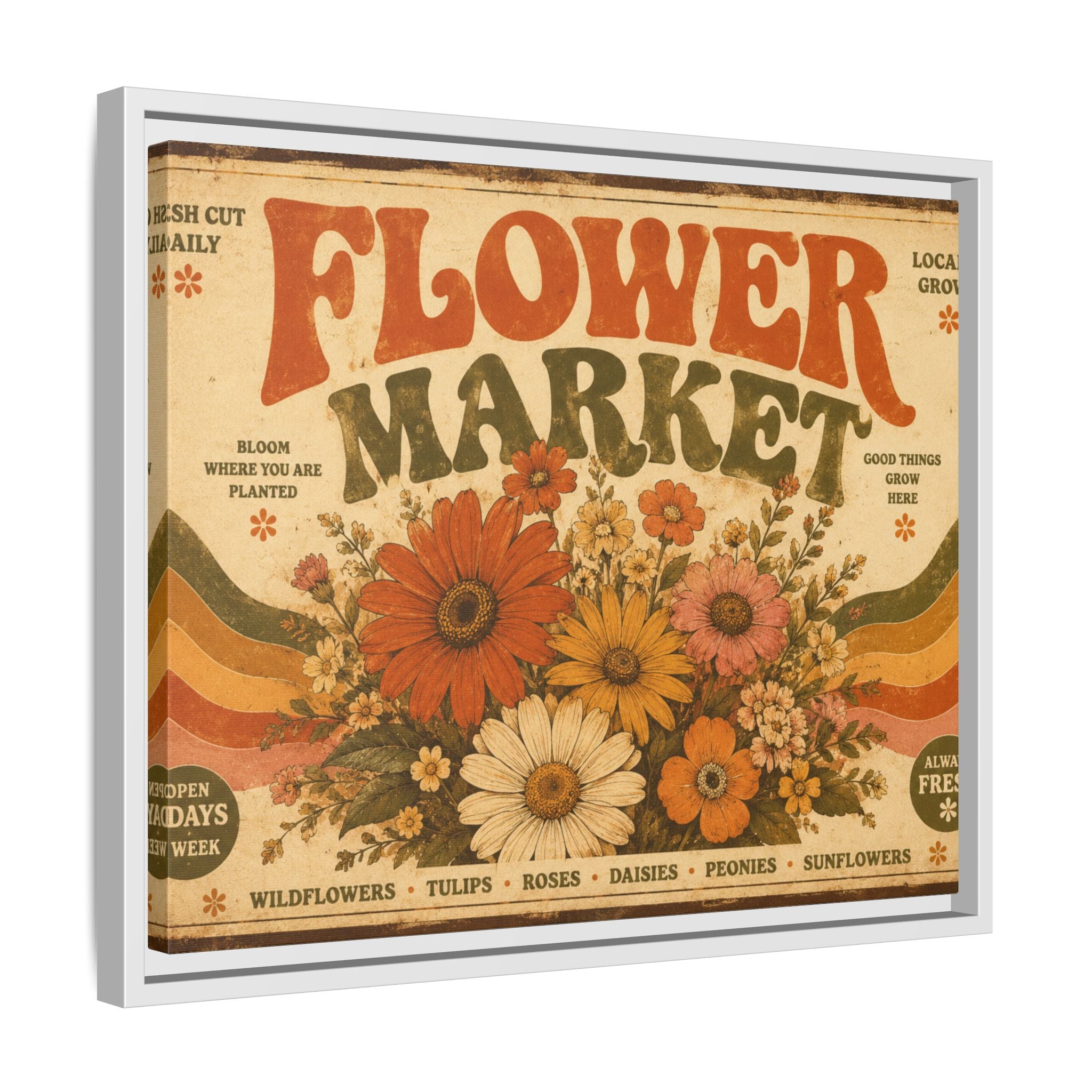 Vintage Flower Market Poster Print | Retro 70s Wall Art | Groovy Floral Decor