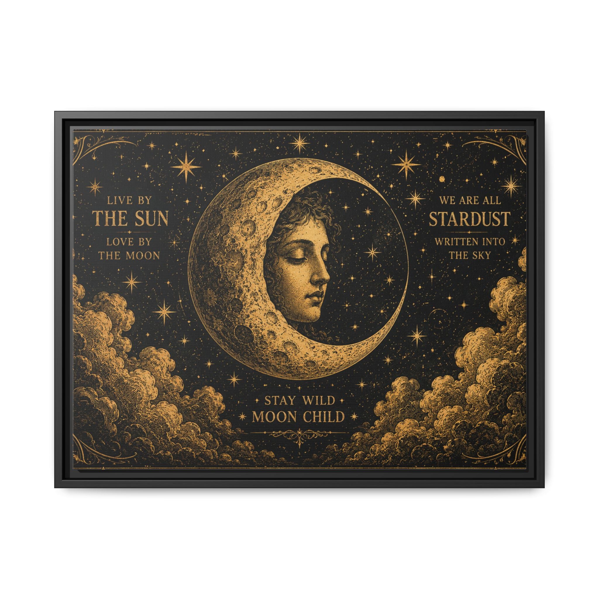 Vintage Celestial Moon Wall Art | Mystic Moon Child Poster | Gothic Boho Printable Decor | Antique Gold Celestial Print