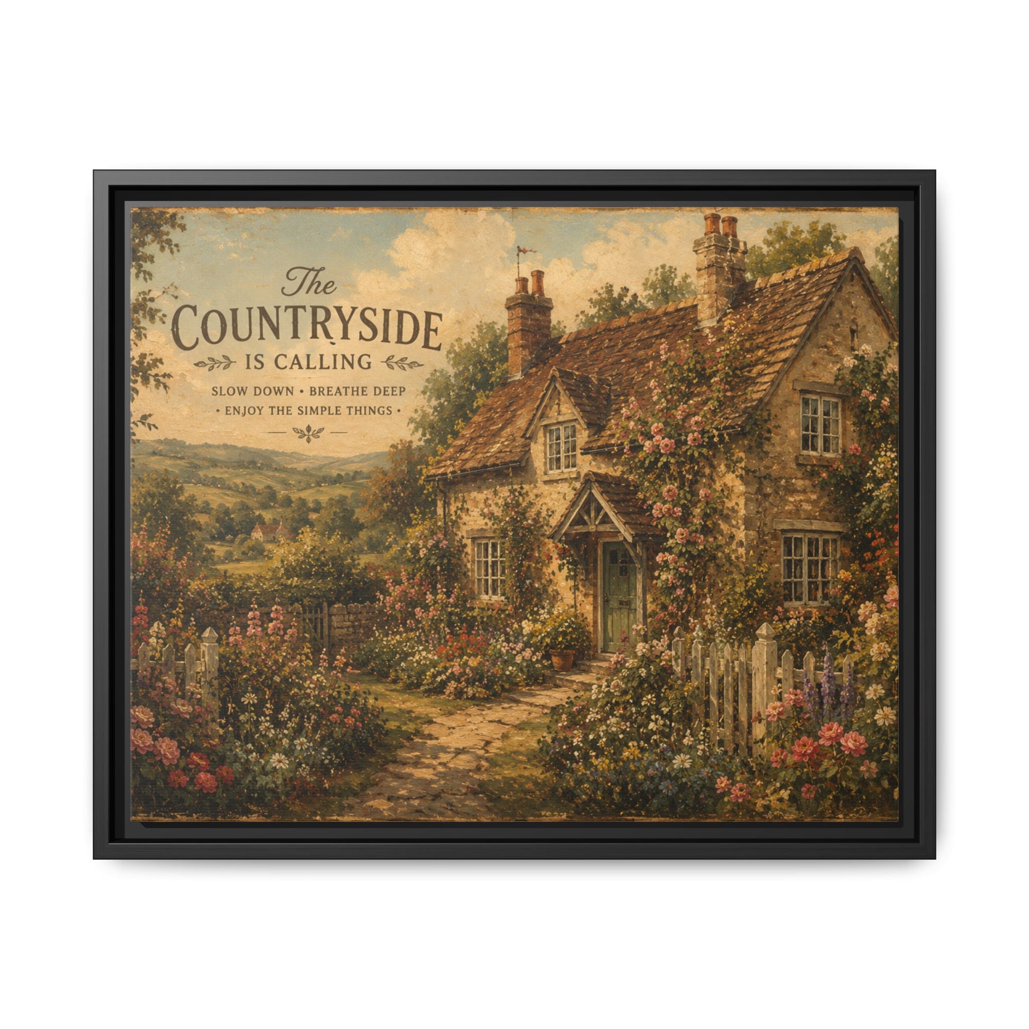 Vintage Cottagecore Wall Art | English Countryside Cottage Print | Rustic Farmhouse Decor | Romantic Floral Landscape