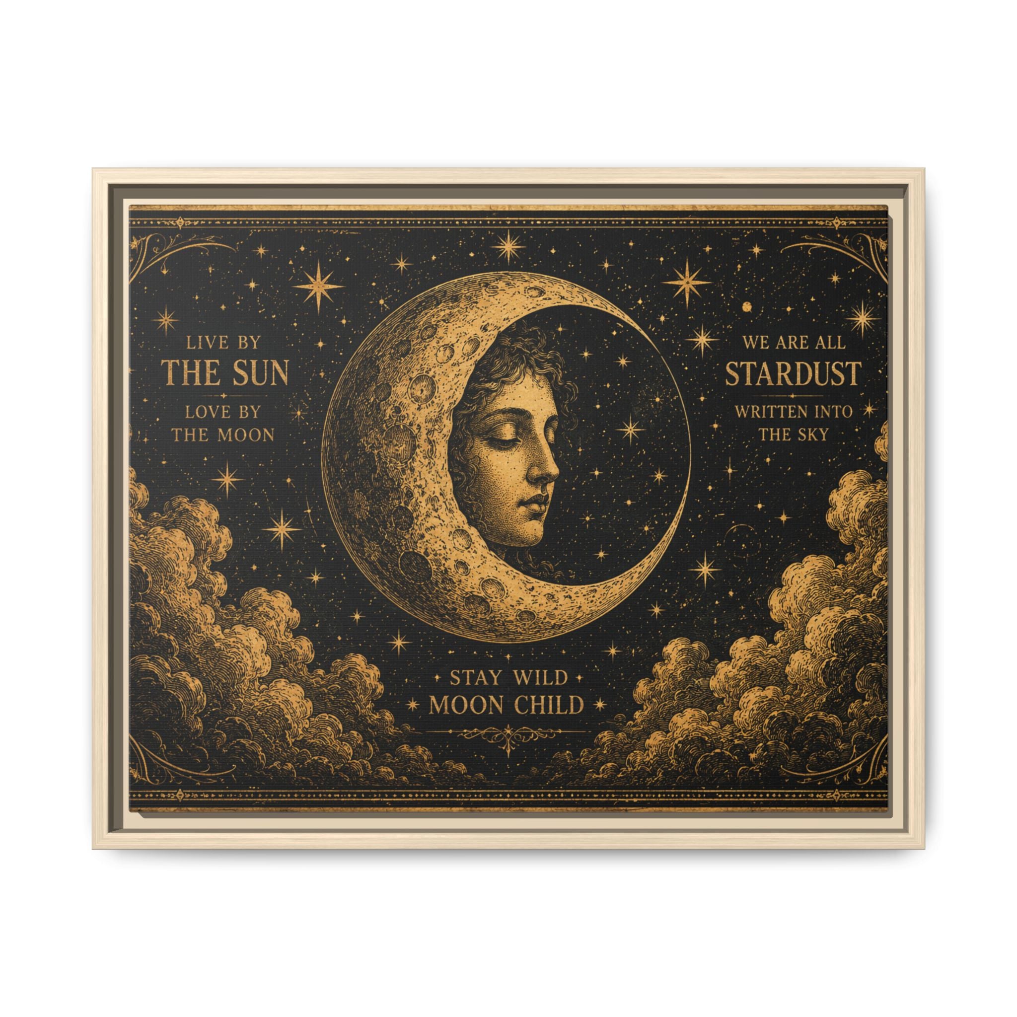 Vintage Celestial Moon Wall Art | Mystic Moon Child Poster | Gothic Boho Printable Decor | Antique Gold Celestial Print