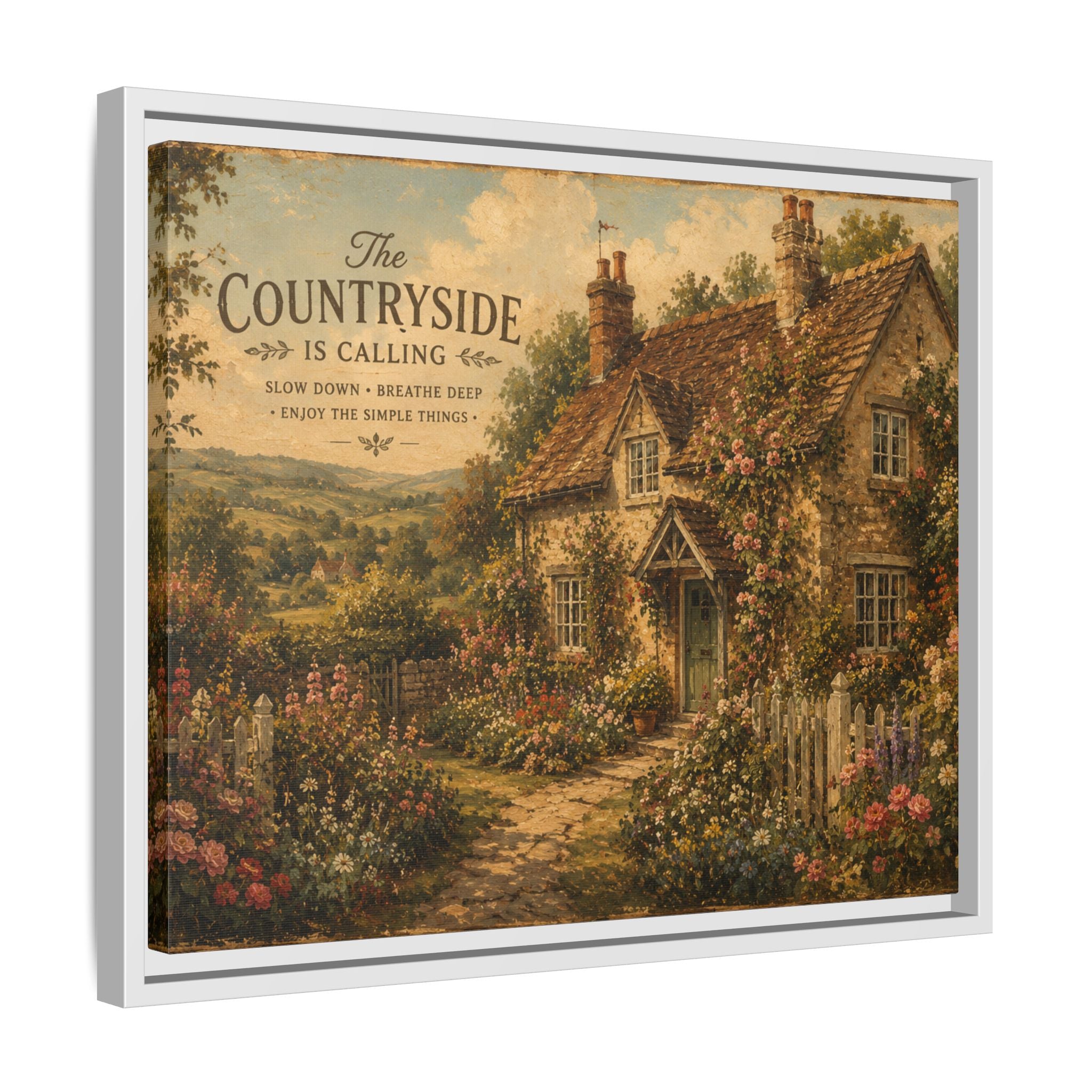 Vintage Cottagecore Wall Art | English Countryside Cottage Print | Rustic Farmhouse Decor | Romantic Floral Landscape
