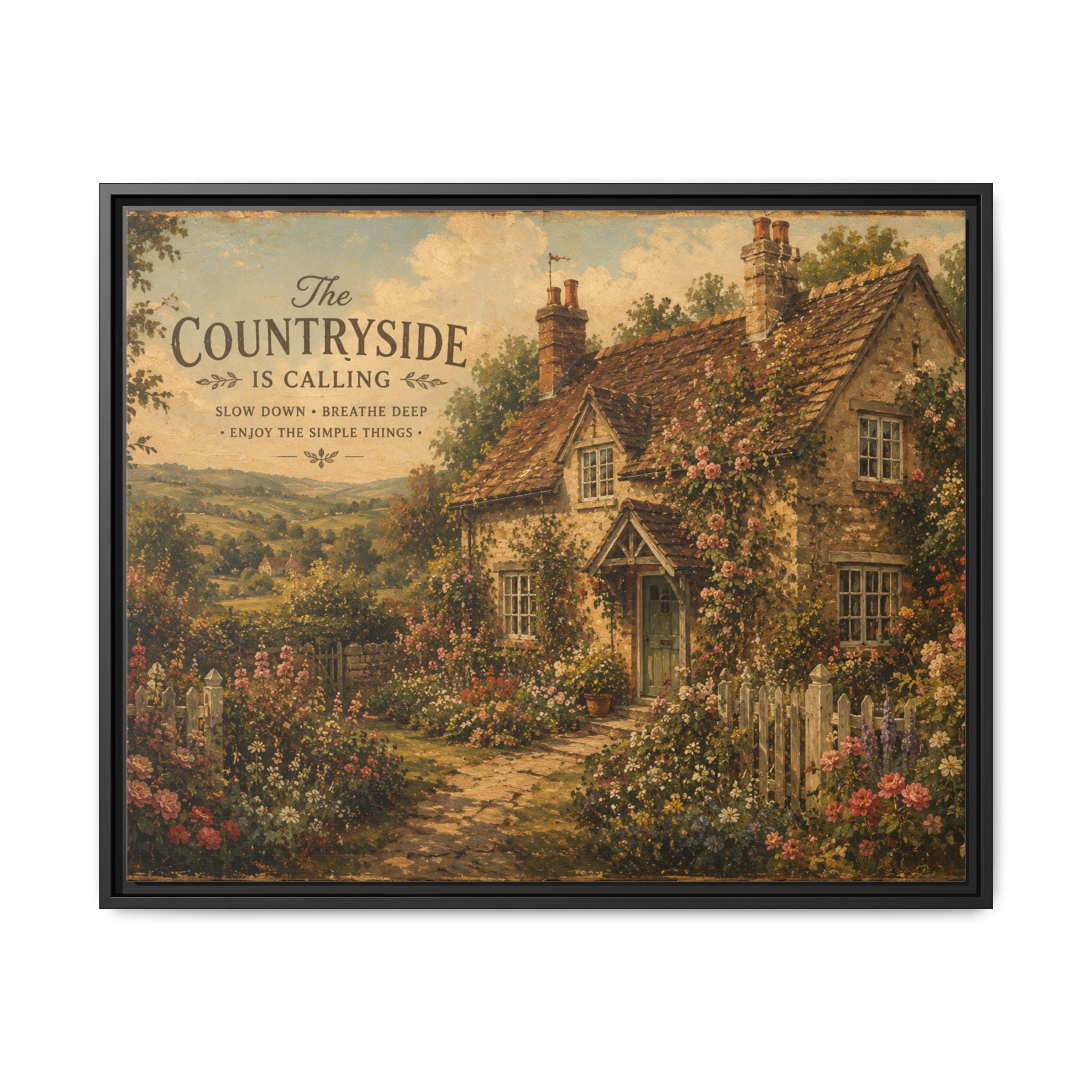 Vintage Cottagecore Wall Art | English Countryside Cottage Print | Rustic Farmhouse Decor | Romantic Floral Landscape