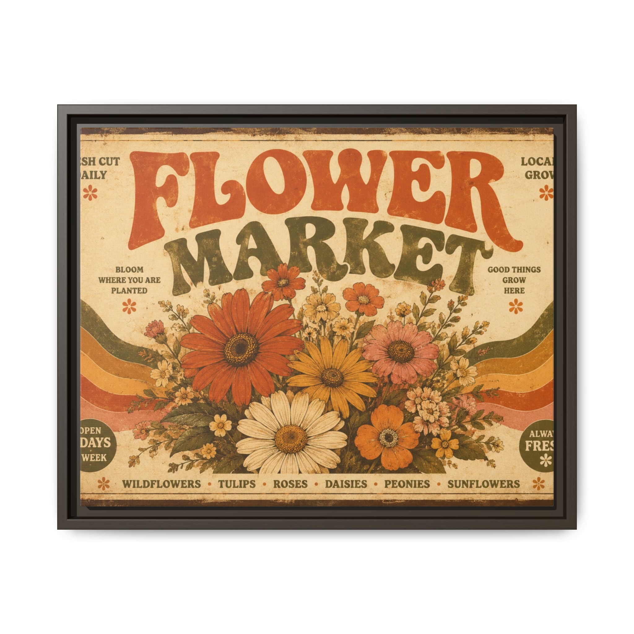 Vintage Flower Market Poster Print | Retro 70s Wall Art | Groovy Floral Decor