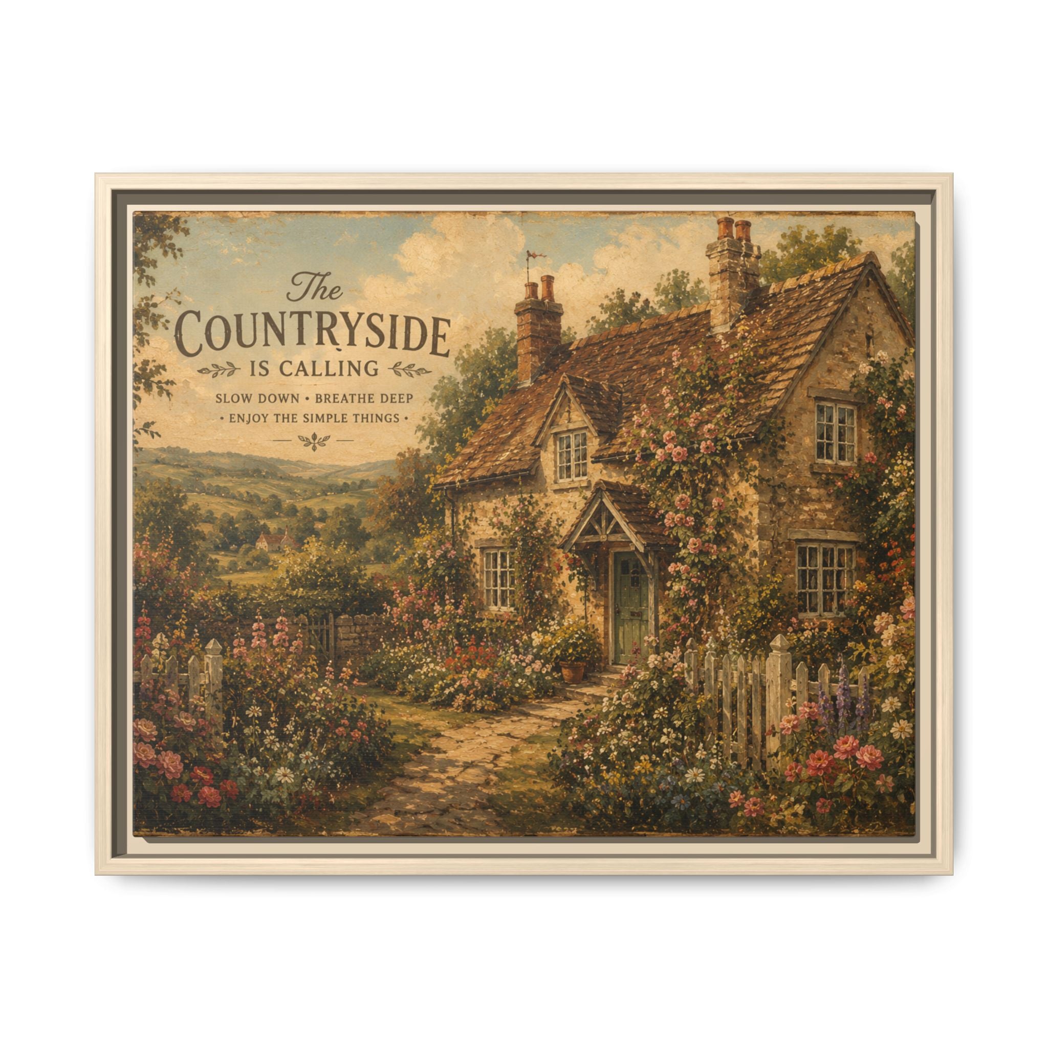 Vintage Cottagecore Wall Art | English Countryside Cottage Print | Rustic Farmhouse Decor | Romantic Floral Landscape