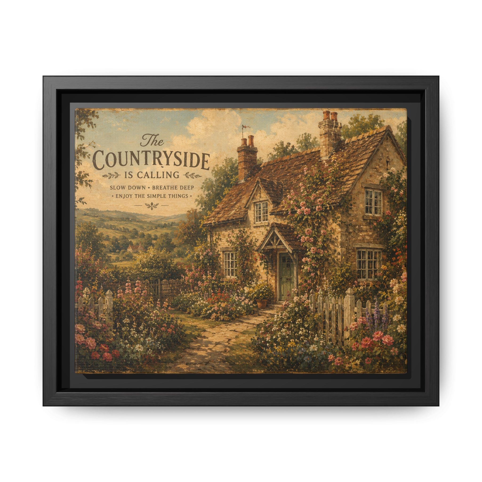 Vintage Cottagecore Wall Art | English Countryside Cottage Print | Rustic Farmhouse Decor | Romantic Floral Landscape