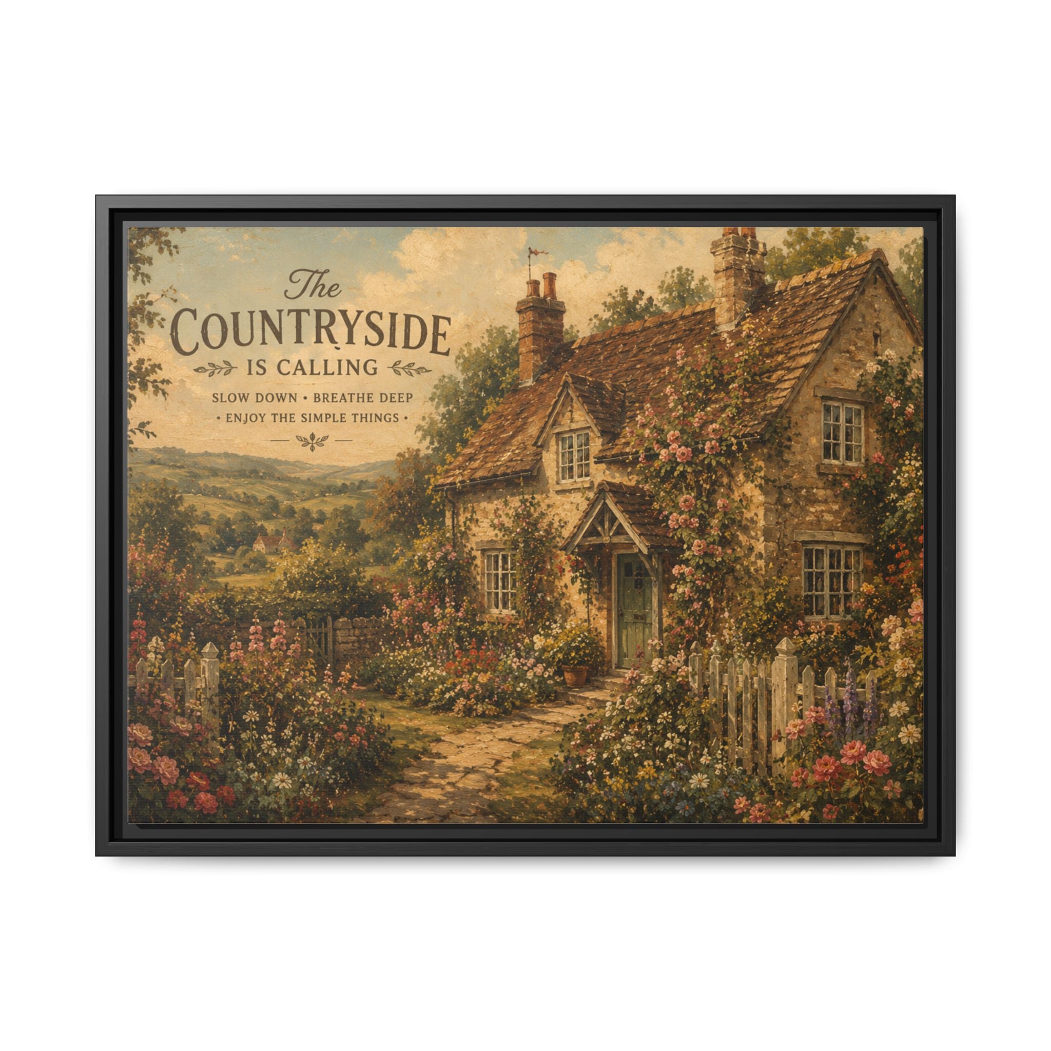 Vintage Cottagecore Wall Art | English Countryside Cottage Print | Rustic Farmhouse Decor | Romantic Floral Landscape