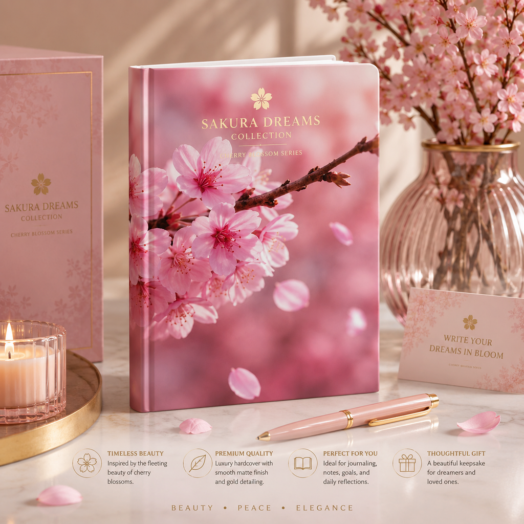 Sakura Blossom Hardcover Journal — Pink Sakura Floral Matte Notebook for Spring, Travel, & Daily Writing