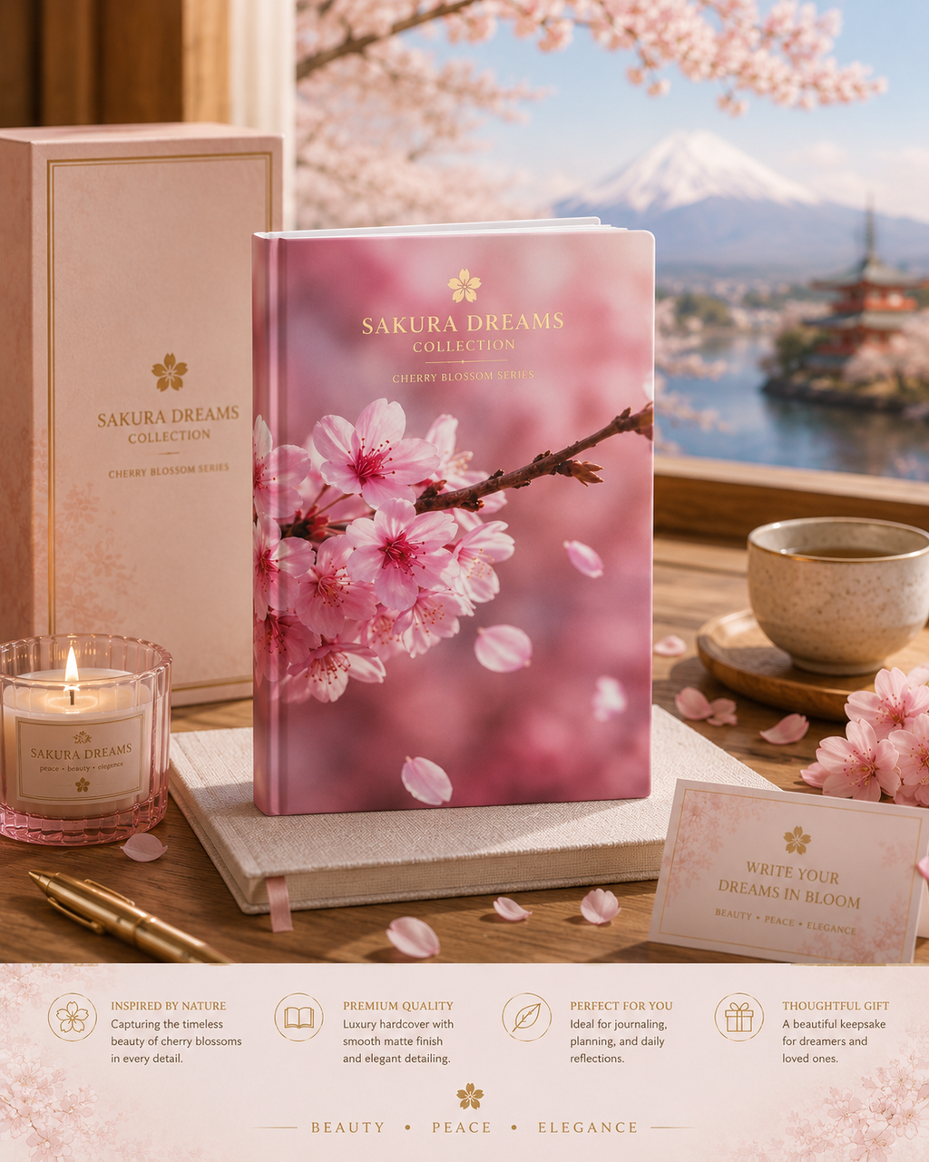 Sakura Blossom Hardcover Journal — Pink Sakura Floral Matte Notebook for Spring, Travel, & Daily Writing