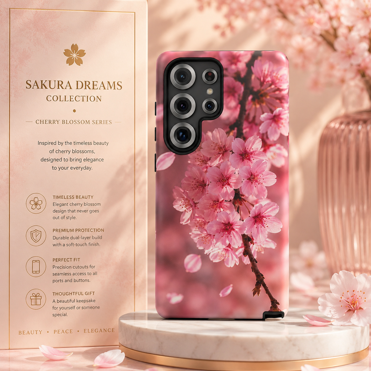 Sakura Blossom Tough Phone Case — Pink Floral Protective Cover