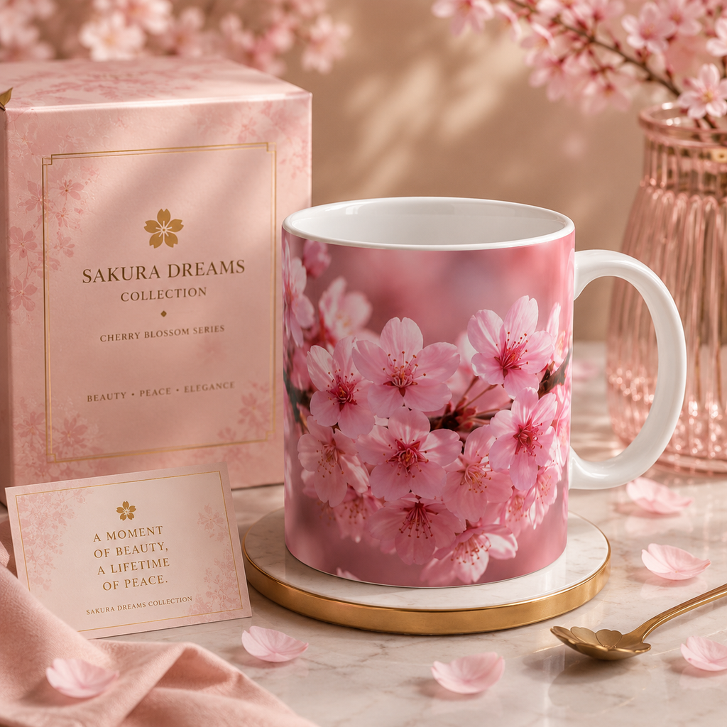 Pink Cherry Blossom Mug | Floral Sakura Ceramic Coffee Cup
