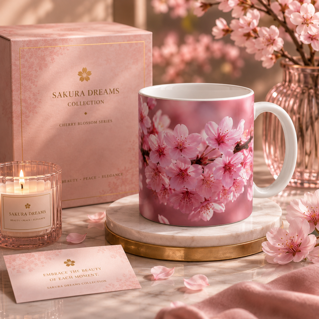 Pink Cherry Blossom Mug | Floral Sakura Ceramic Coffee Cup
