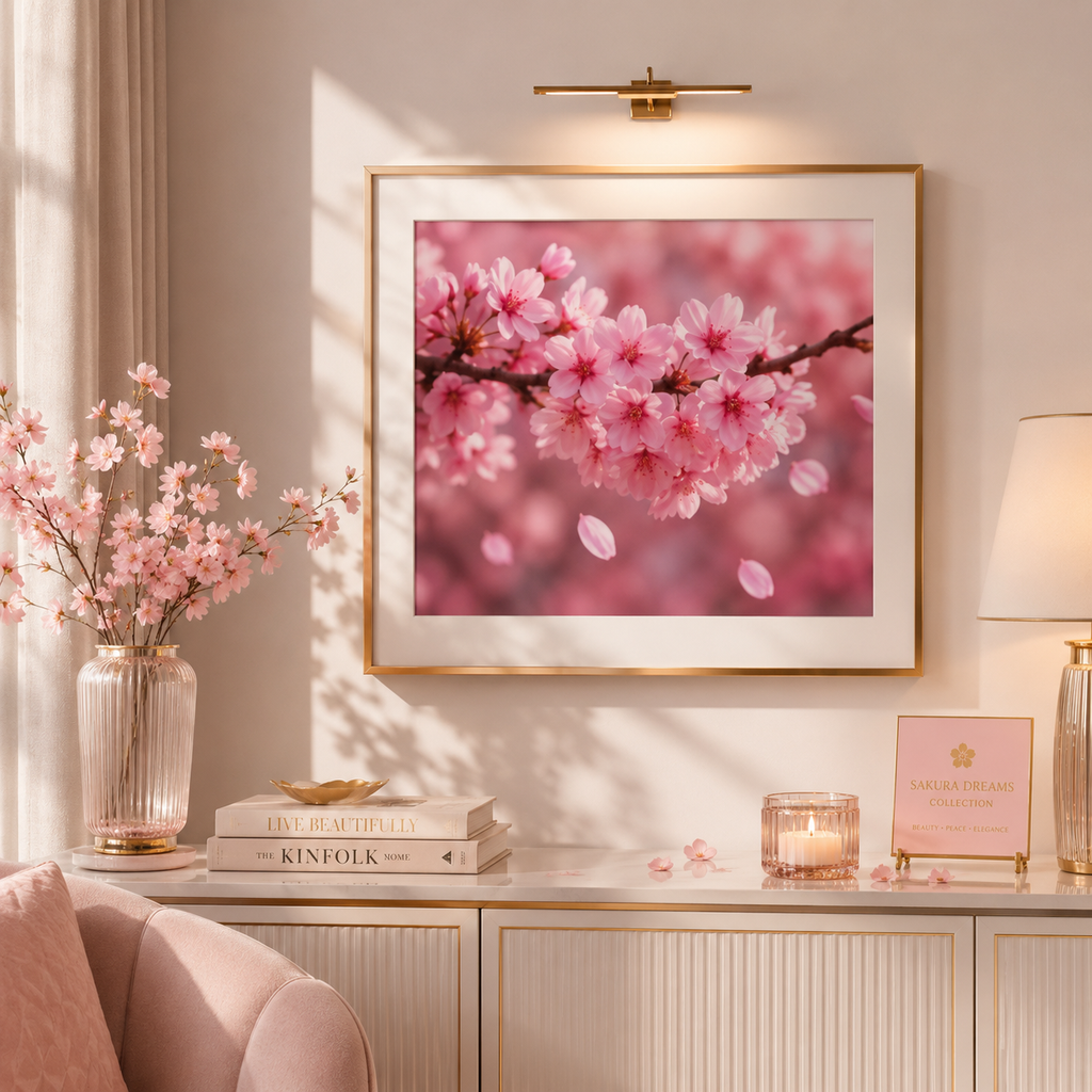 Framed sakura Blossom Canvas Print — Pink Sakura Wall Art