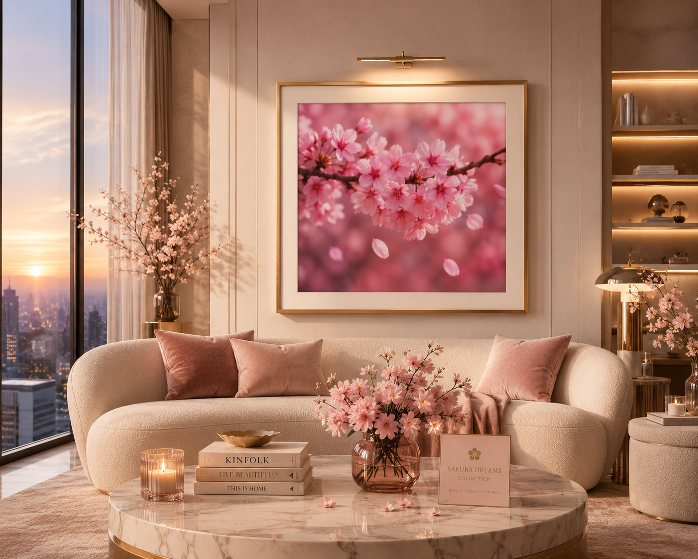 Framed sakura Blossom Canvas Print — Pink Sakura Wall Art