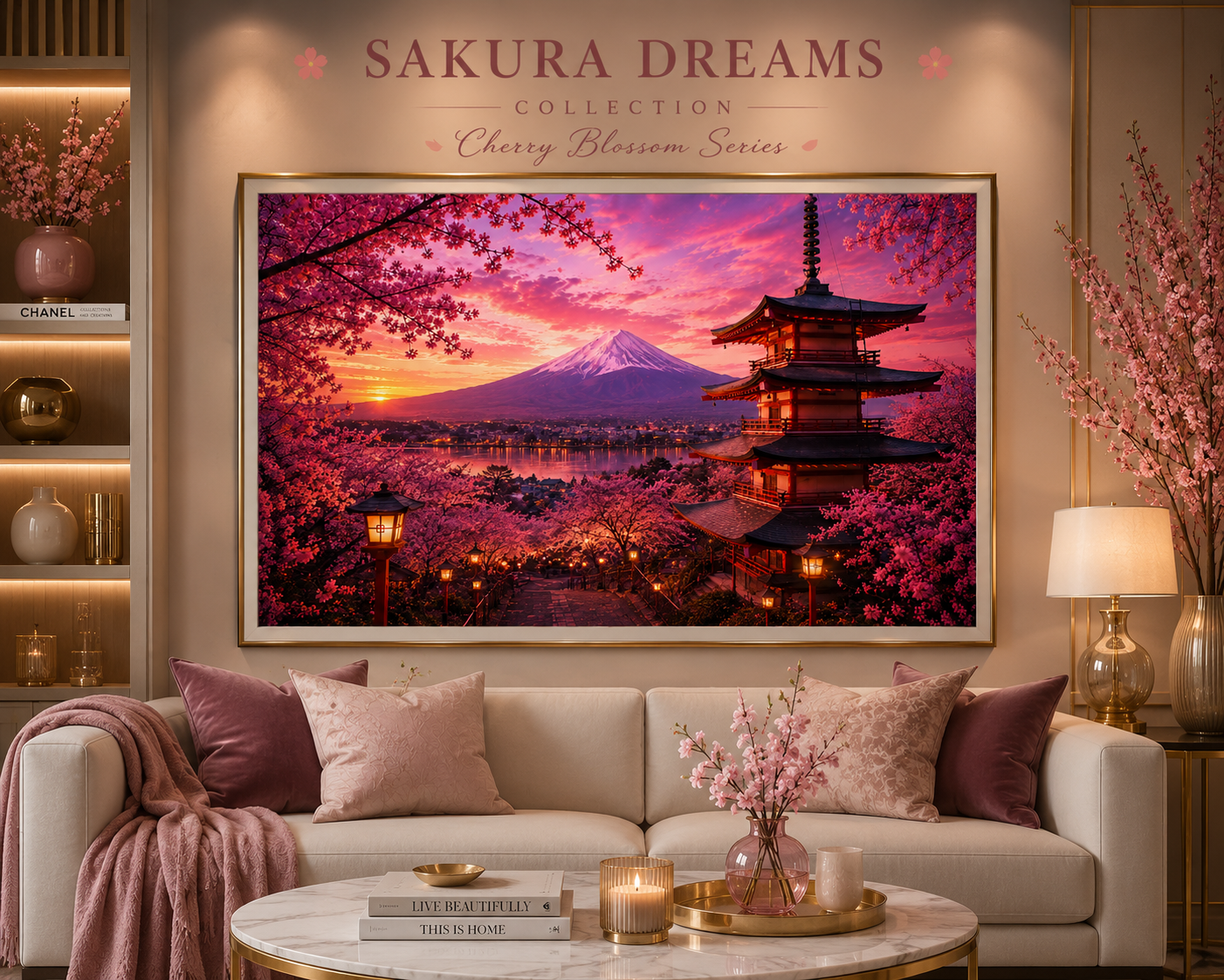 Sakura Twilight Pagoda — Cherry Blossom Sunset Collection