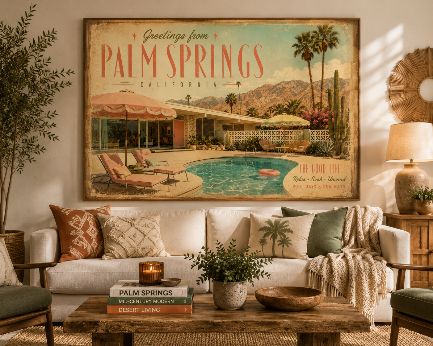 Vintage Palm Springs Travel Poster | Retro California Wall Art | Mid Century Modern Printable Decor | Desert Poolside Art