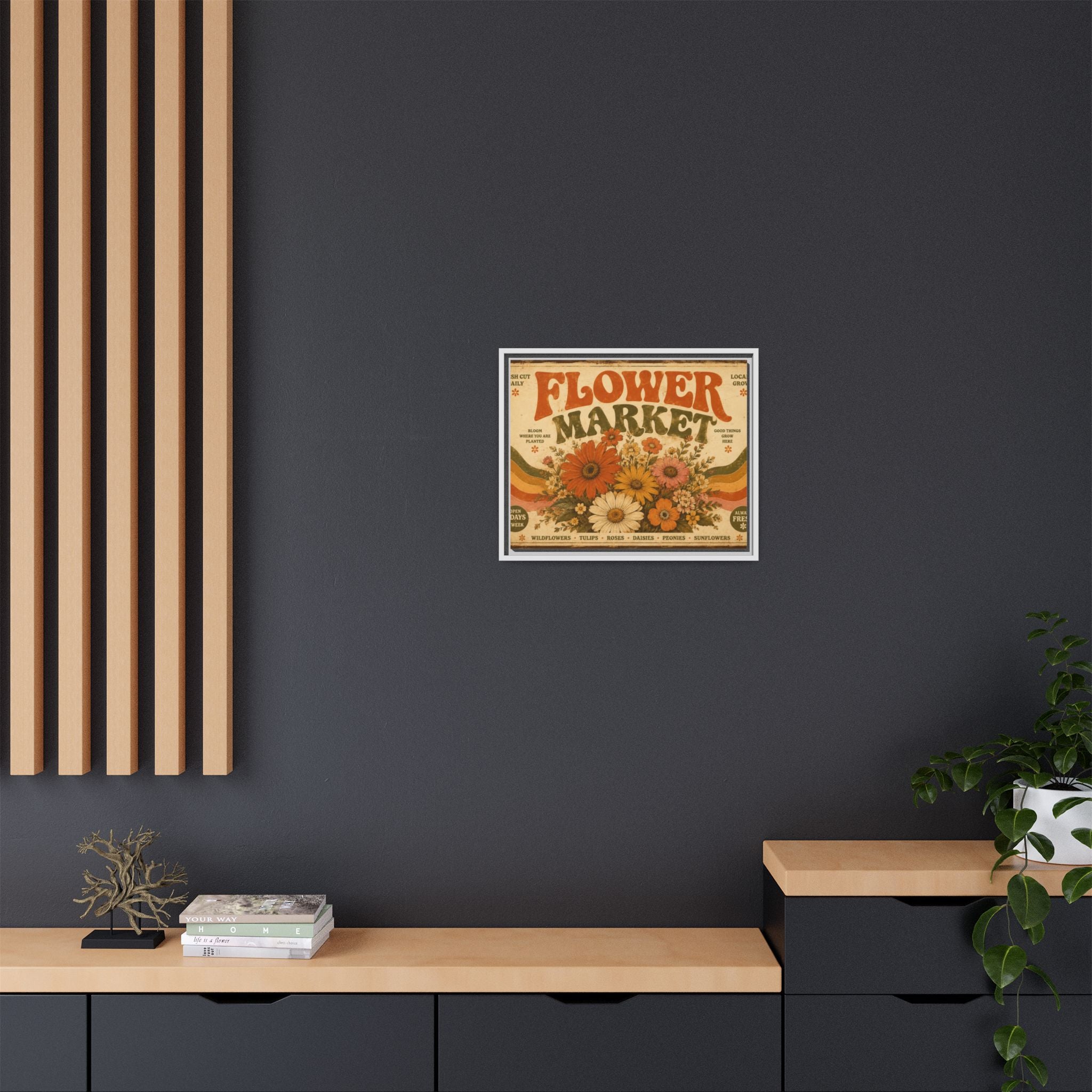 Vintage Flower Market Poster Print | Retro 70s Wall Art | Groovy Floral Decor