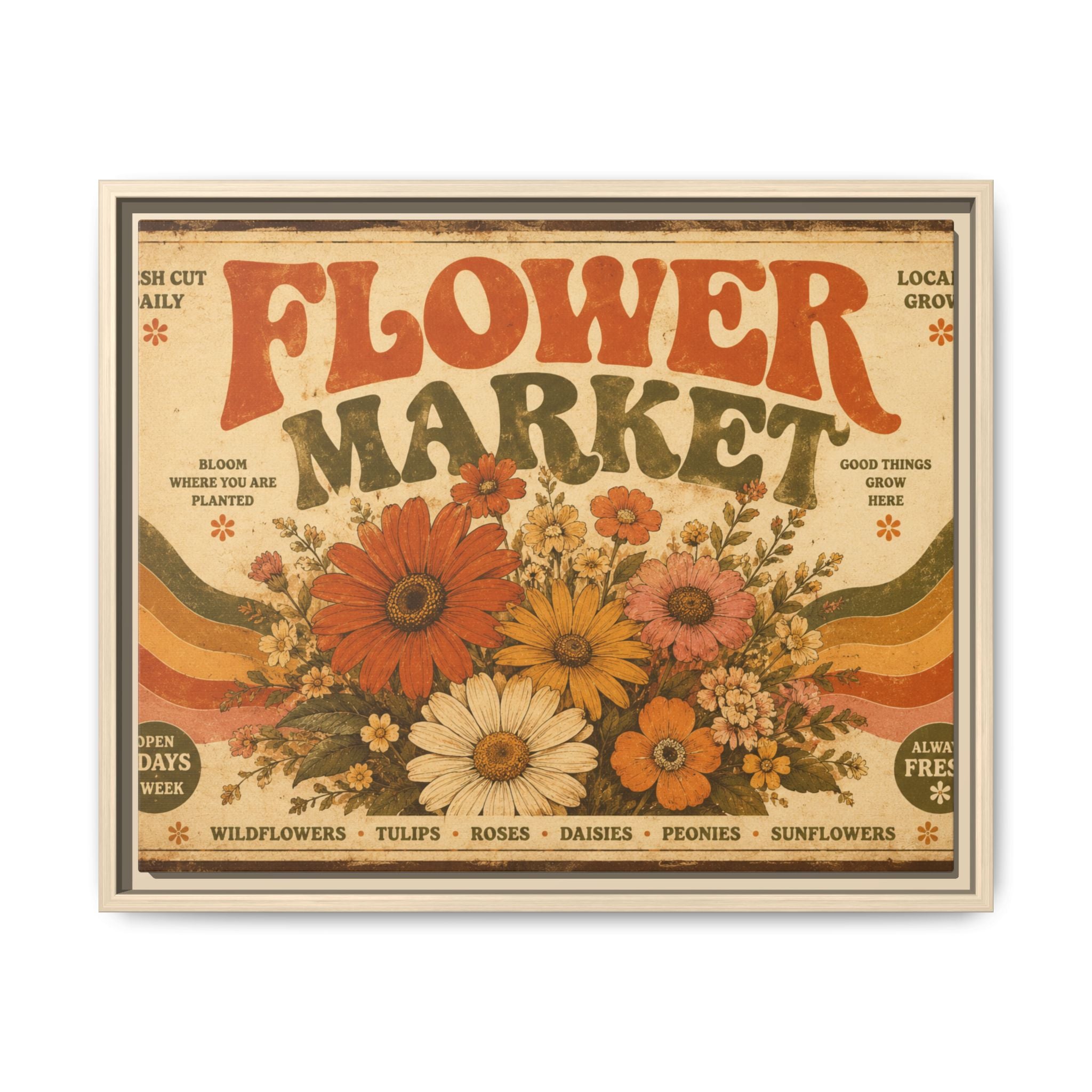 Vintage Flower Market Poster Print | Retro 70s Wall Art | Groovy Floral Decor