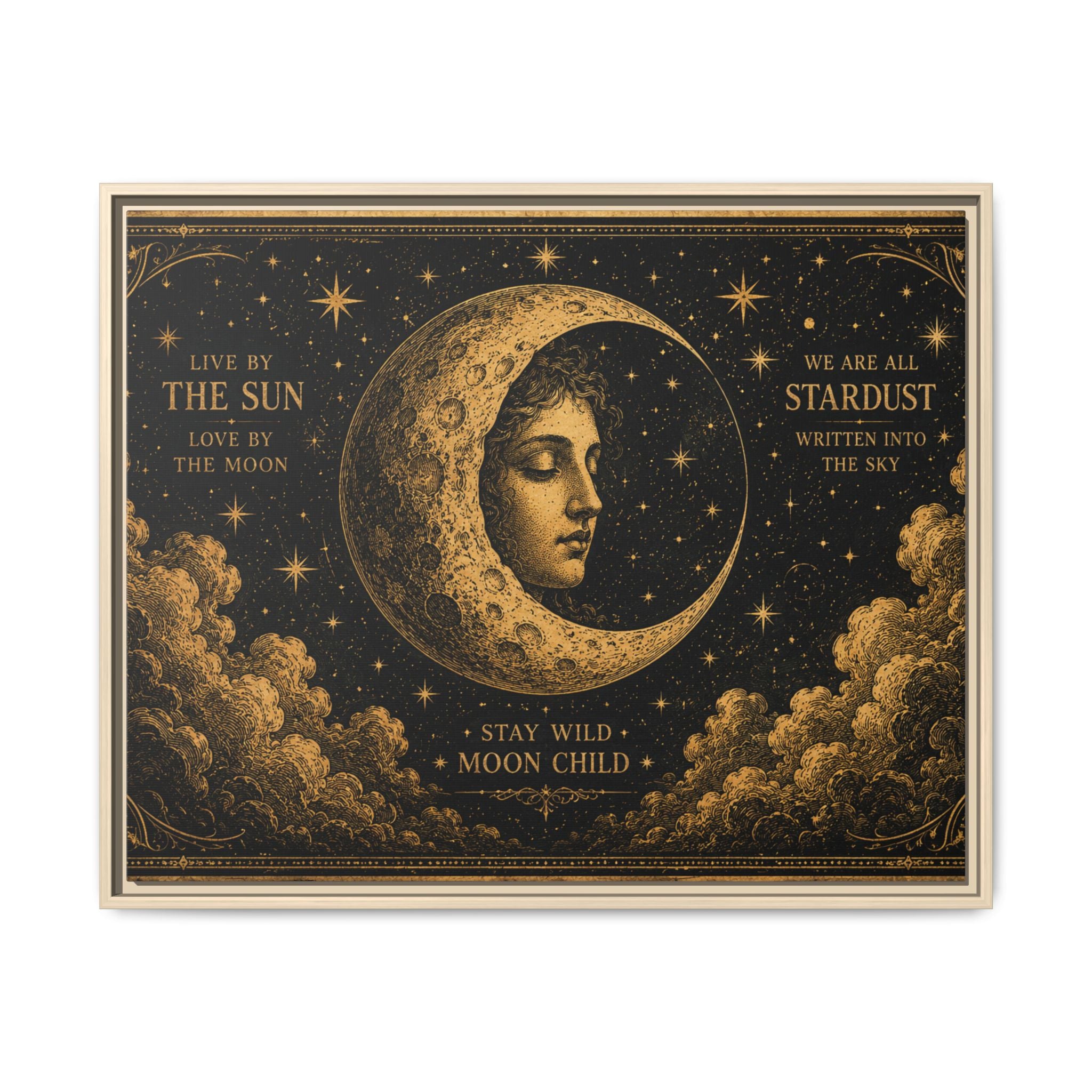 Vintage Celestial Moon Wall Art | Mystic Moon Child Poster | Gothic Boho Printable Decor | Antique Gold Celestial Print
