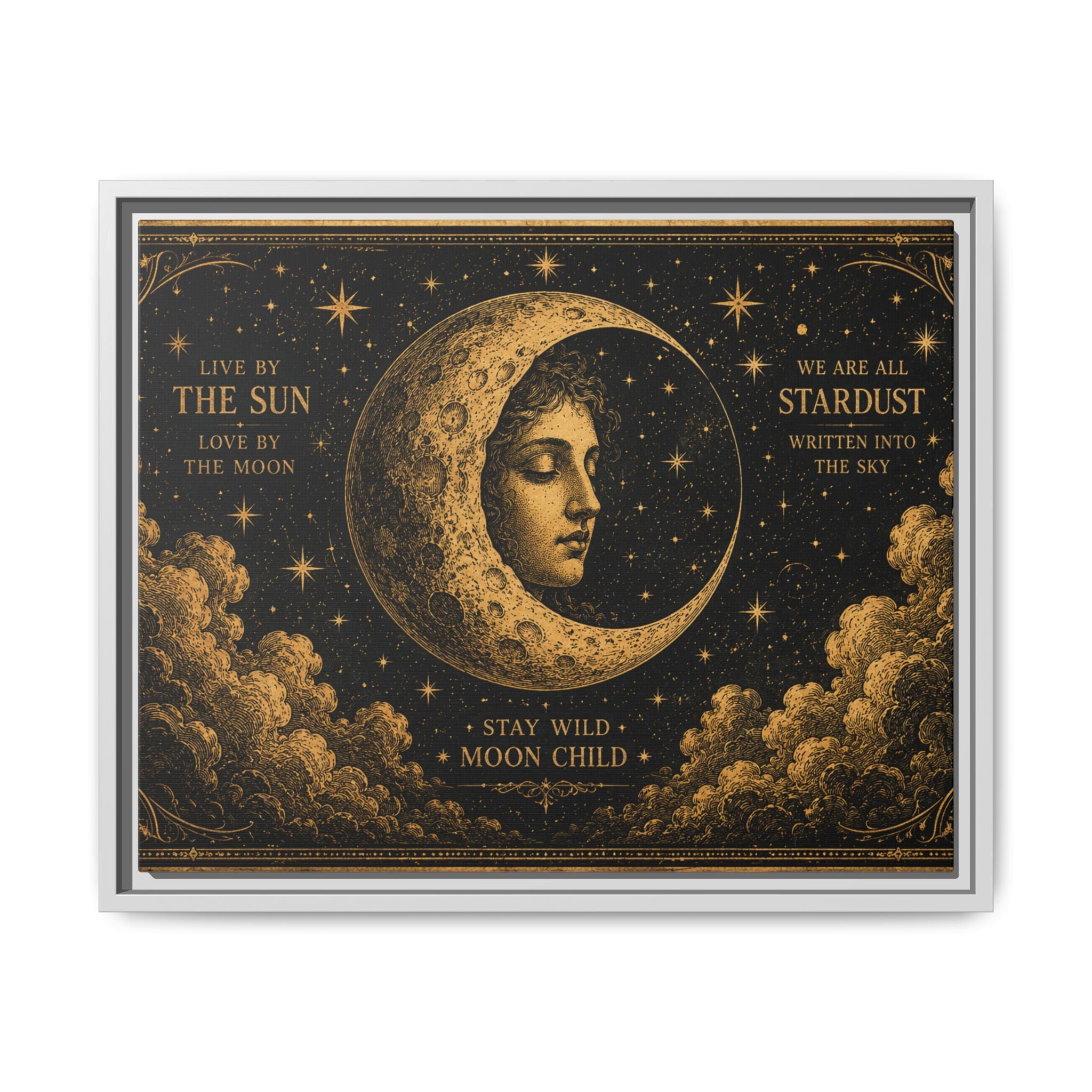 Vintage Celestial Moon Wall Art | Mystic Moon Child Poster | Gothic Boho Printable Decor | Antique Gold Celestial Print