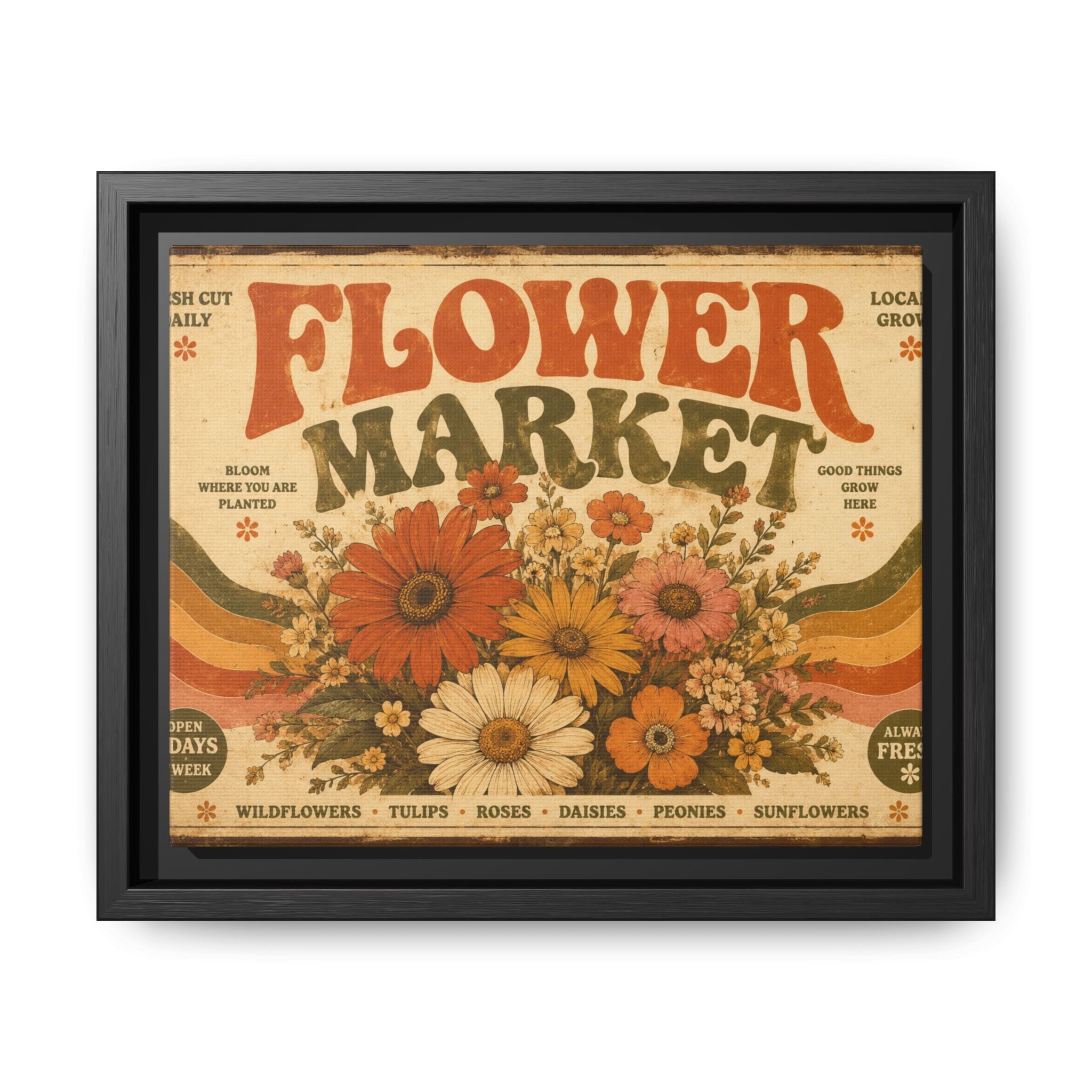 Vintage Flower Market Poster Print | Retro 70s Wall Art | Groovy Floral Decor