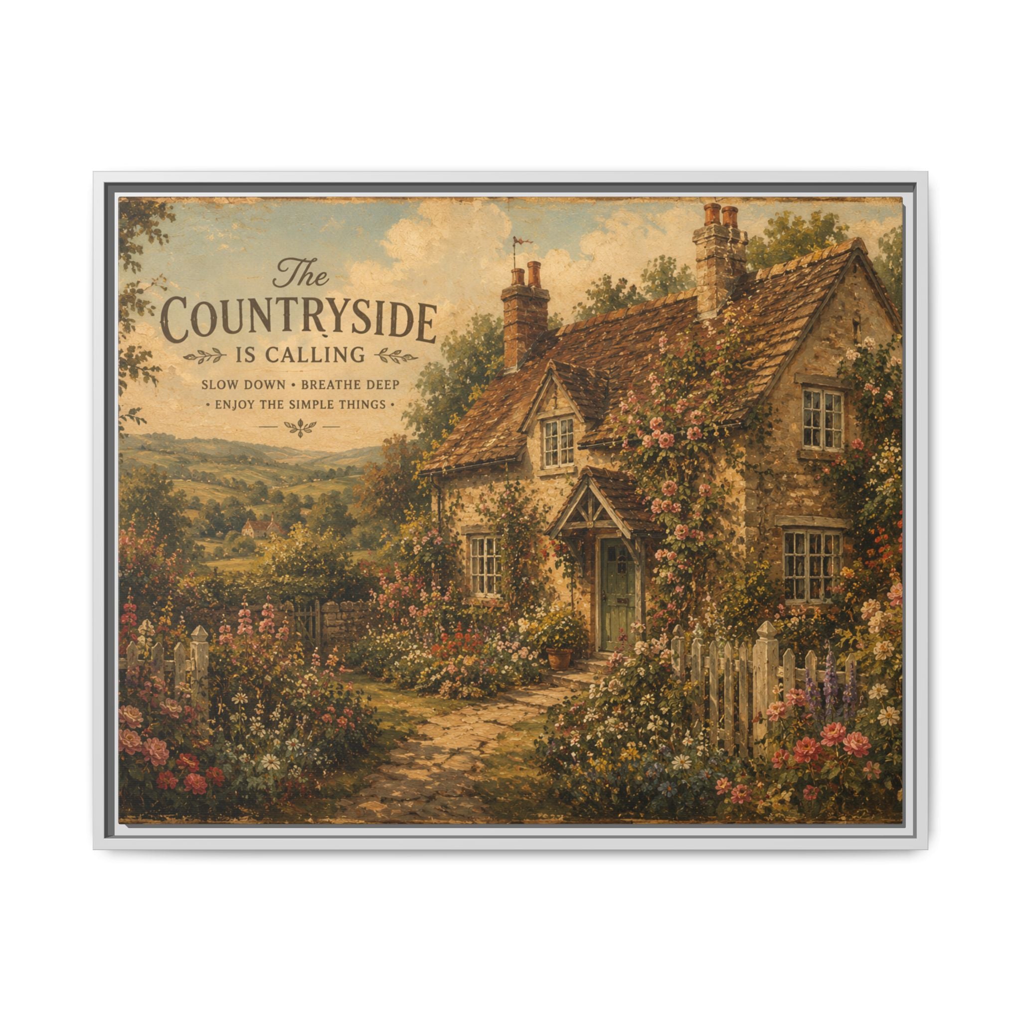 Vintage Cottagecore Wall Art | English Countryside Cottage Print | Rustic Farmhouse Decor | Romantic Floral Landscape