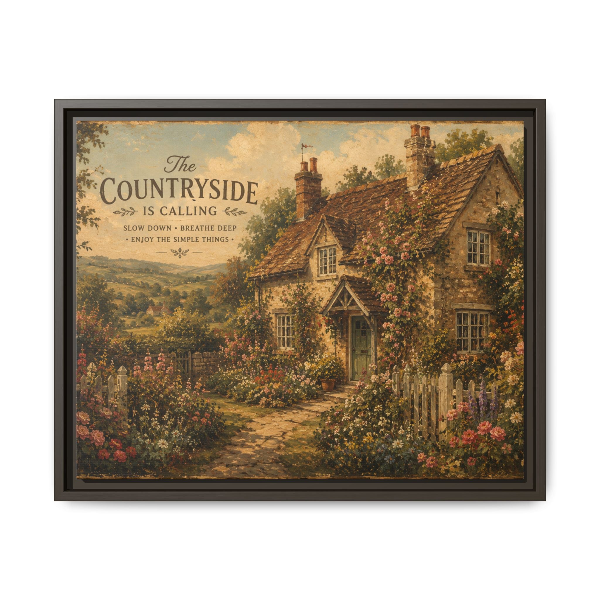 Vintage Cottagecore Wall Art | English Countryside Cottage Print | Rustic Farmhouse Decor | Romantic Floral Landscape