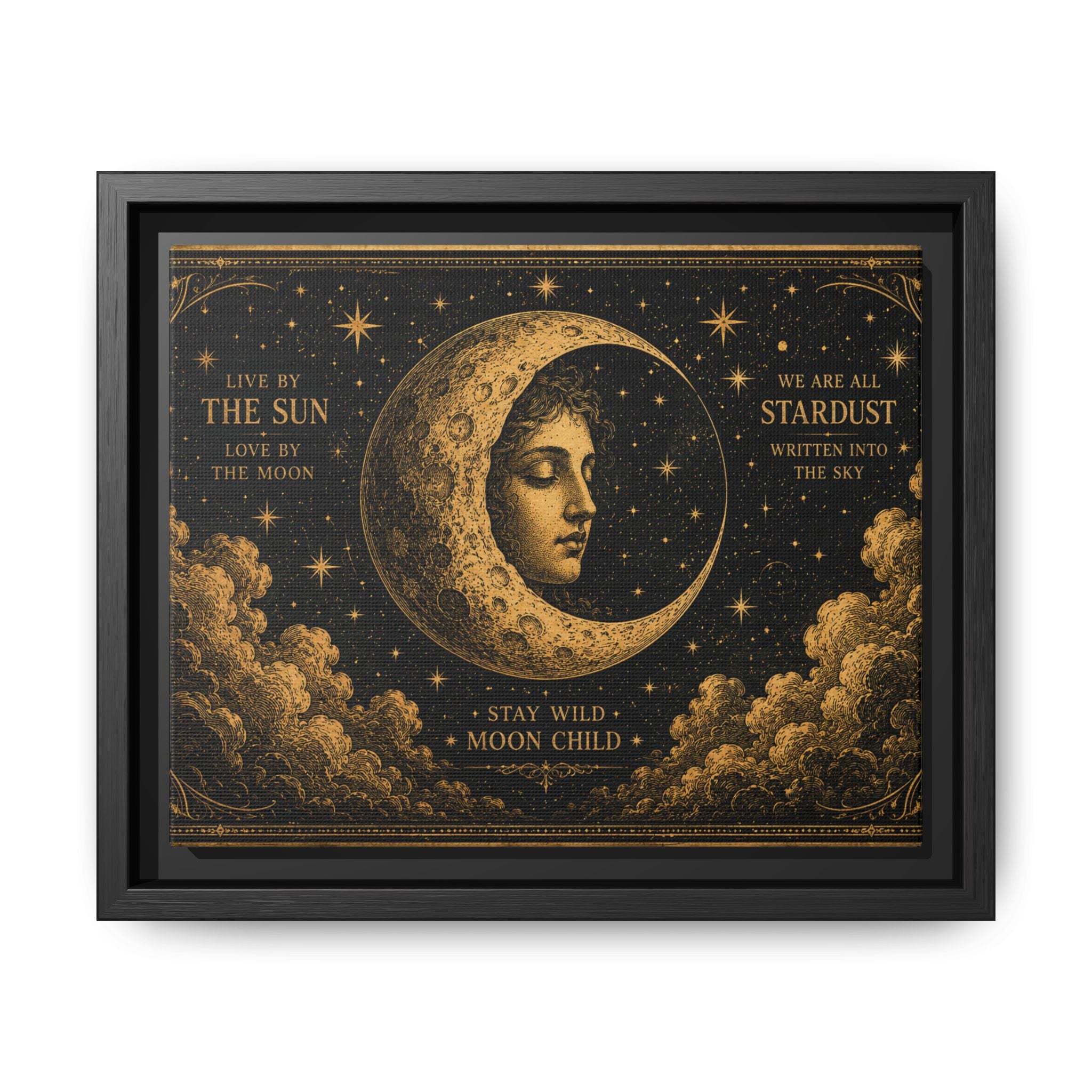 Vintage Celestial Moon Wall Art | Mystic Moon Child Poster | Gothic Boho Printable Decor | Antique Gold Celestial Print