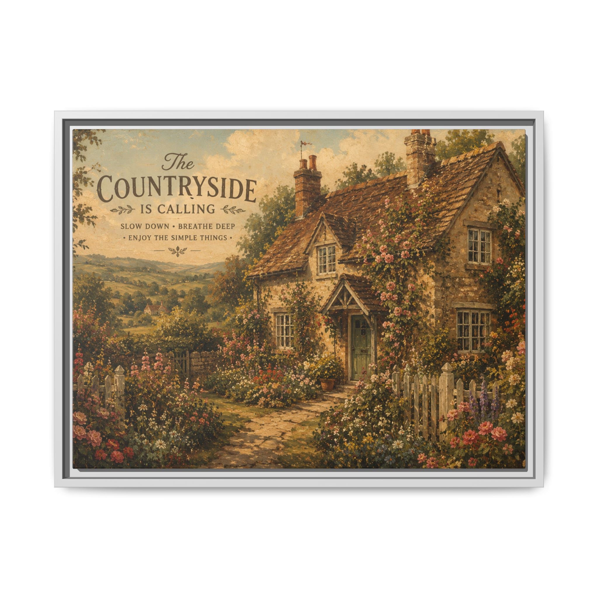Vintage Cottagecore Wall Art | English Countryside Cottage Print | Rustic Farmhouse Decor | Romantic Floral Landscape