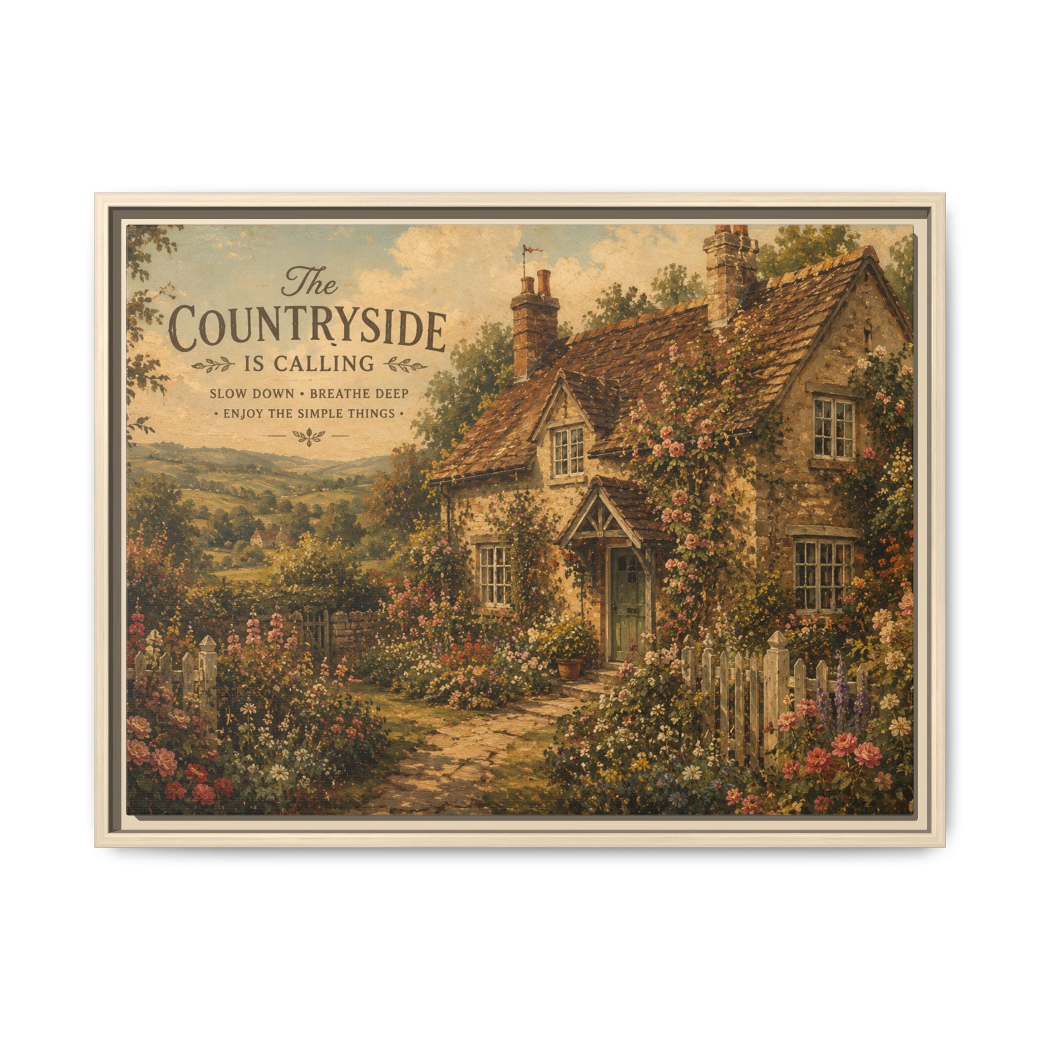 Vintage Cottagecore Wall Art | English Countryside Cottage Print | Rustic Farmhouse Decor | Romantic Floral Landscape