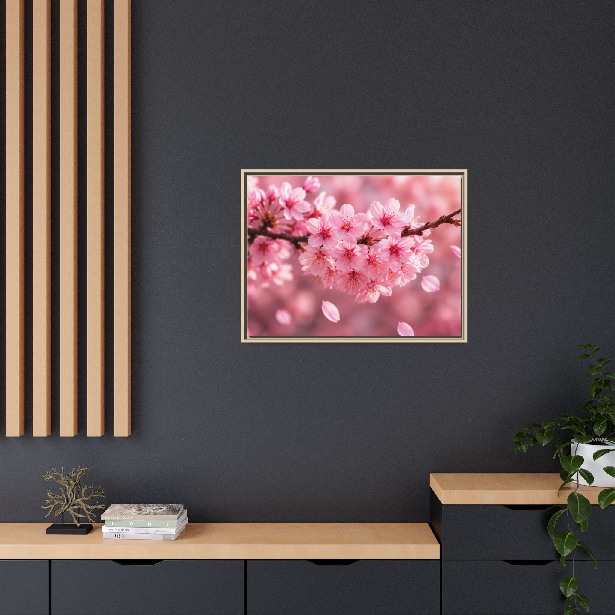 Framed sakura Blossom Canvas Print — Pink Sakura Wall Art