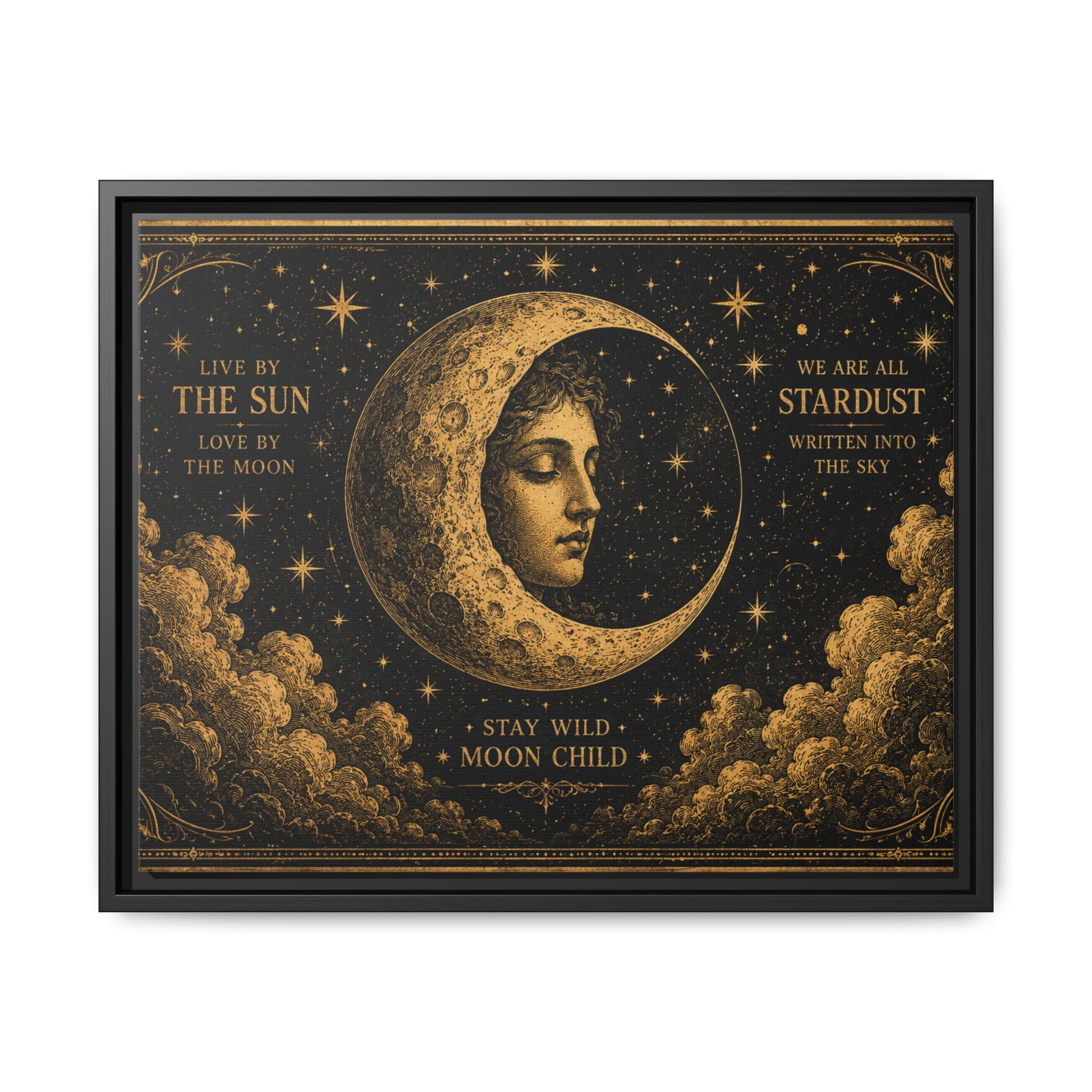 Vintage Celestial Moon Wall Art | Mystic Moon Child Poster | Gothic Boho Printable Decor | Antique Gold Celestial Print