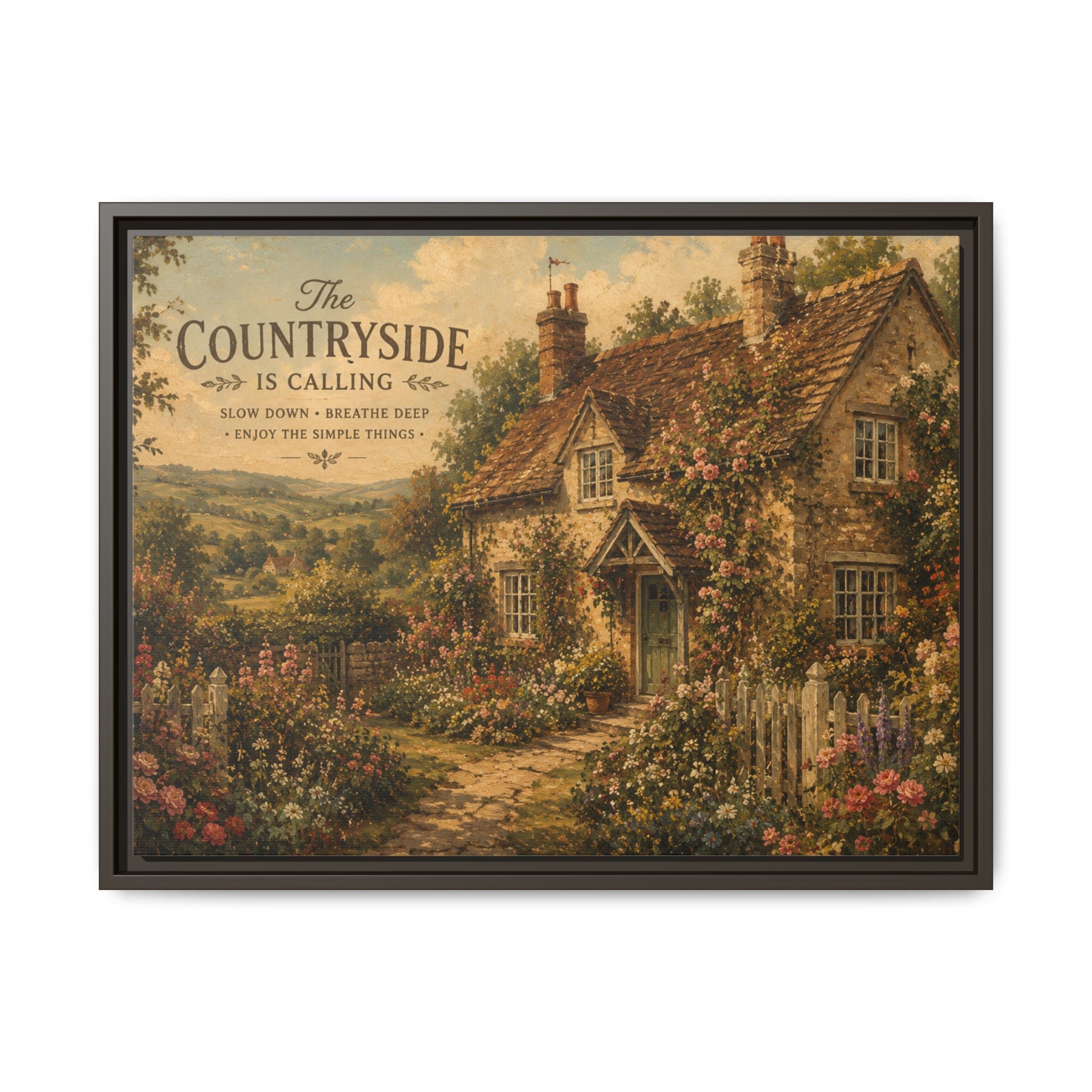 Vintage Cottagecore Wall Art | English Countryside Cottage Print | Rustic Farmhouse Decor | Romantic Floral Landscape