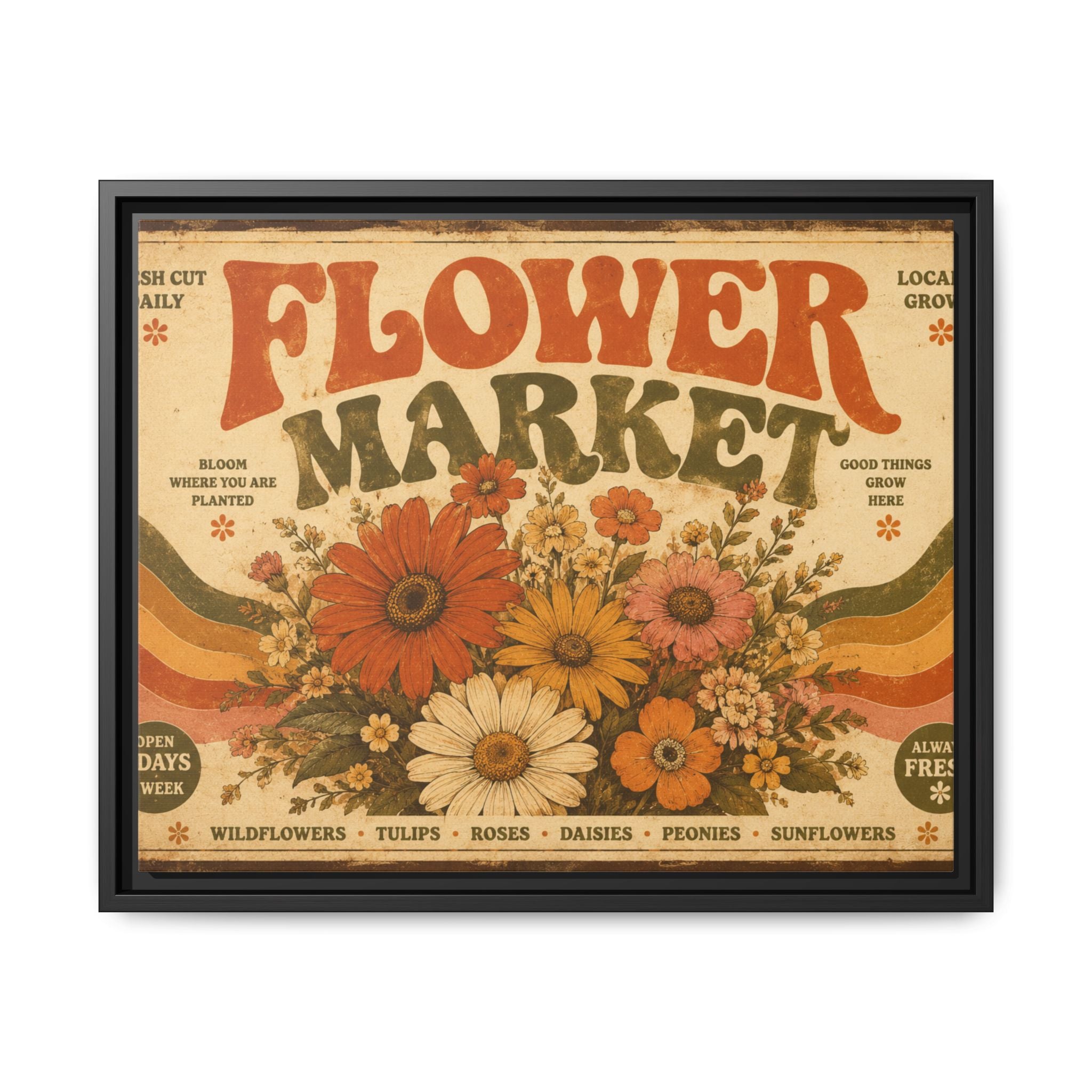 Vintage Flower Market Poster Print | Retro 70s Wall Art | Groovy Floral Decor