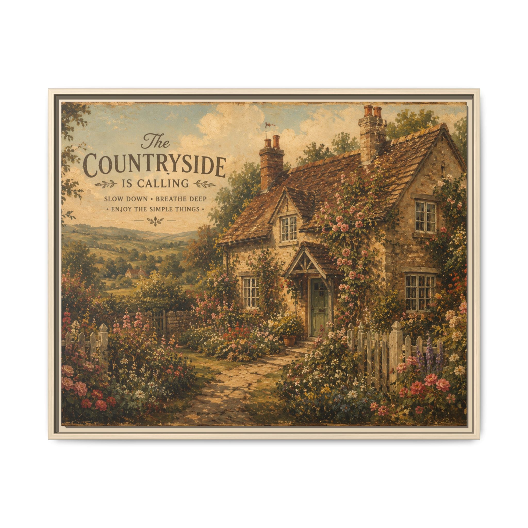 Vintage Cottagecore Wall Art | English Countryside Cottage Print | Rustic Farmhouse Decor | Romantic Floral Landscape