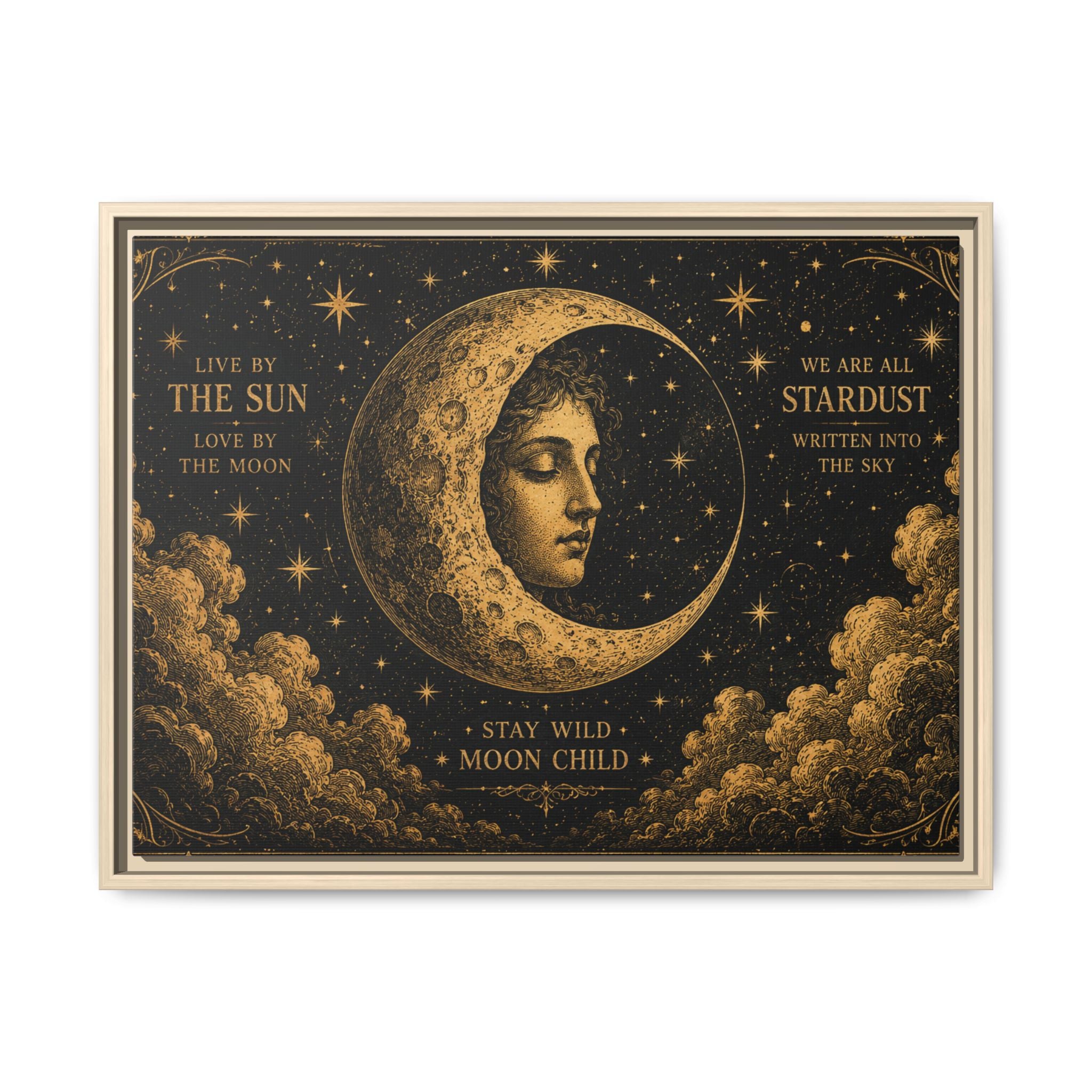 Vintage Celestial Moon Wall Art | Mystic Moon Child Poster | Gothic Boho Printable Decor | Antique Gold Celestial Print