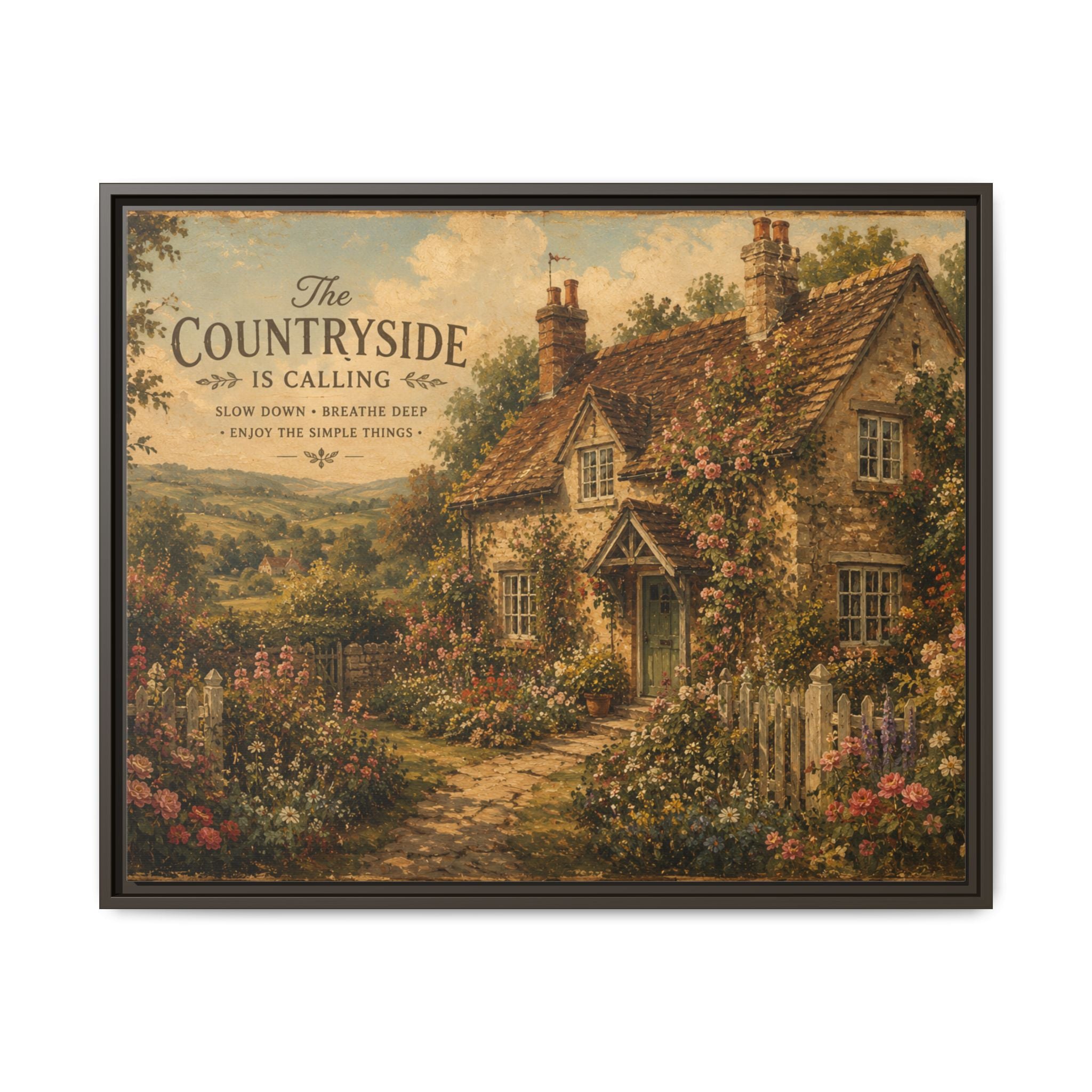 Vintage Cottagecore Wall Art | English Countryside Cottage Print | Rustic Farmhouse Decor | Romantic Floral Landscape