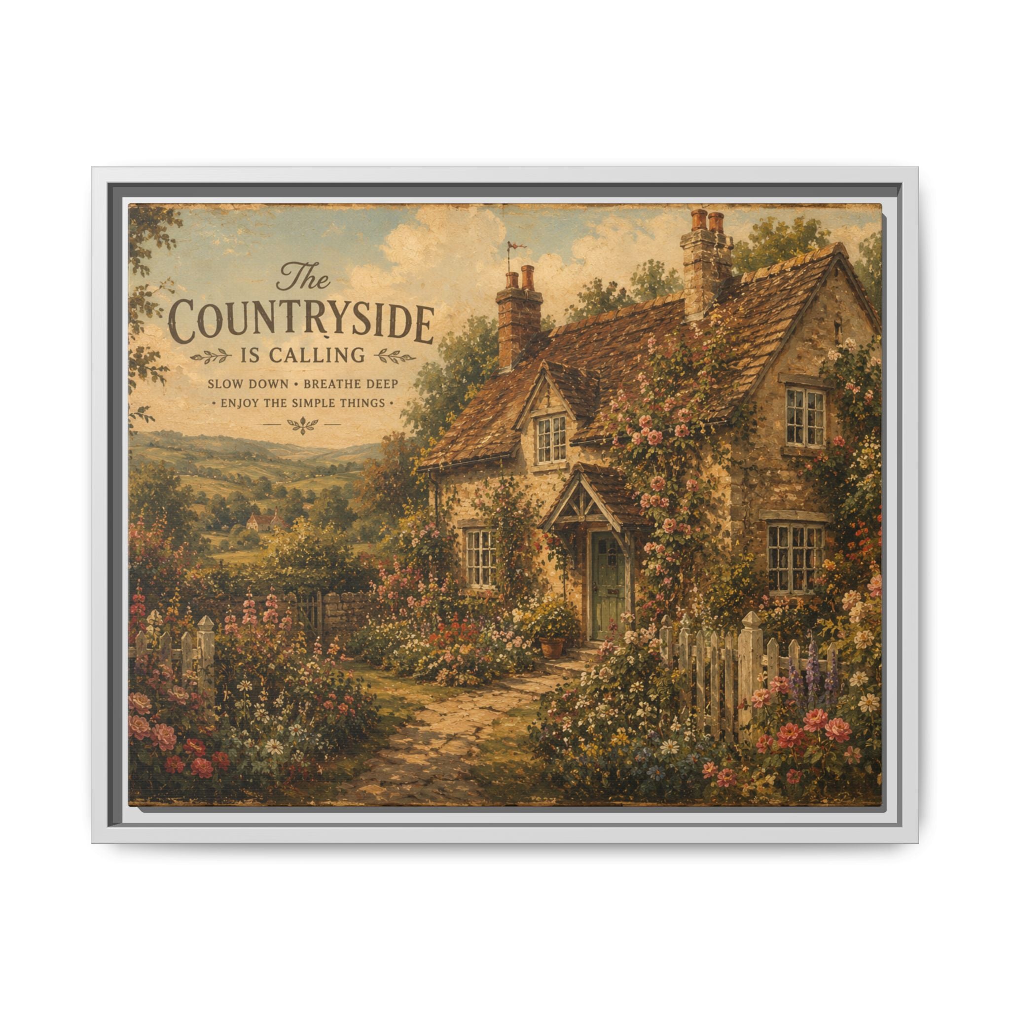Vintage Cottagecore Wall Art | English Countryside Cottage Print | Rustic Farmhouse Decor | Romantic Floral Landscape